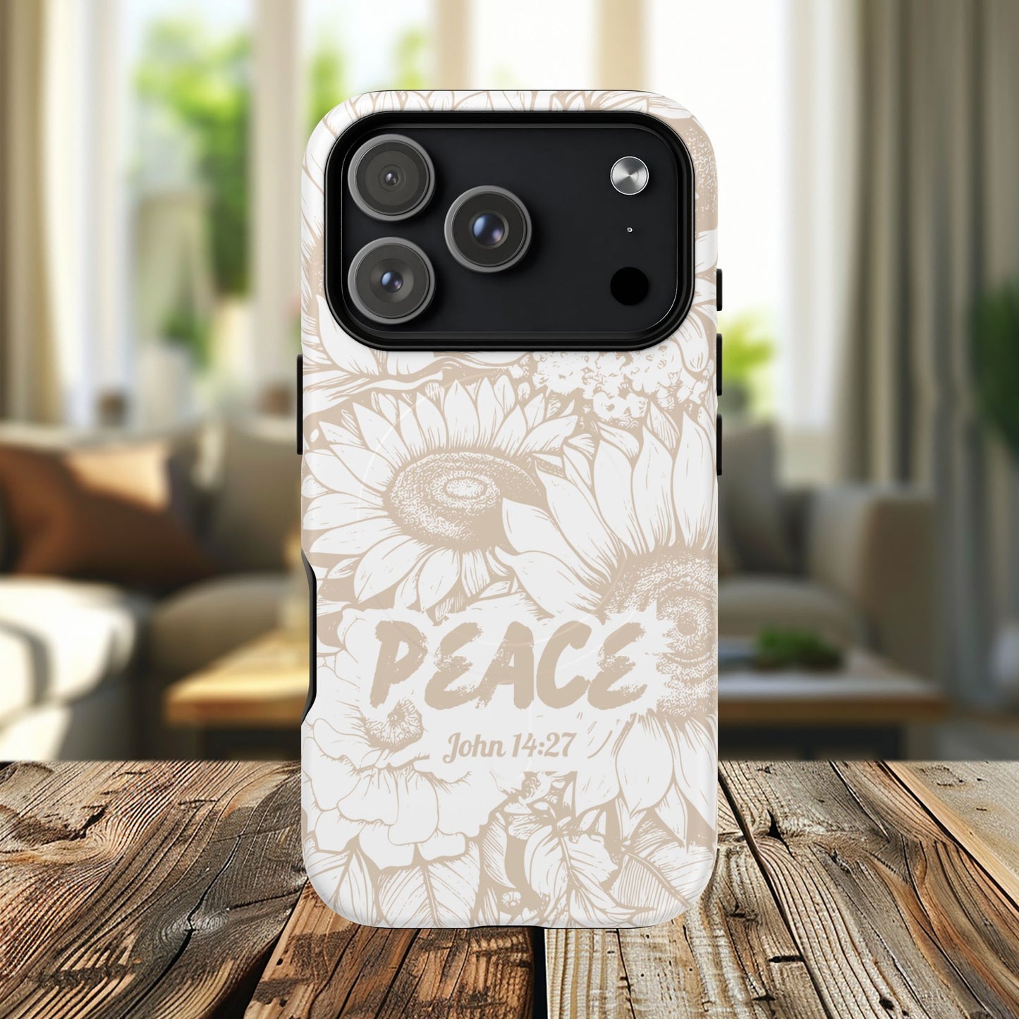 Peace I Leave with You John 14:27, Inspirational Gift, Tough iPhone Magnetic Case Scripture, Sunflower Bible Verse, MagSafe® iPhone® Tough Case, iPhone 14, iPhone 15, iPhone 16, Pro, Pro Max, Plus.