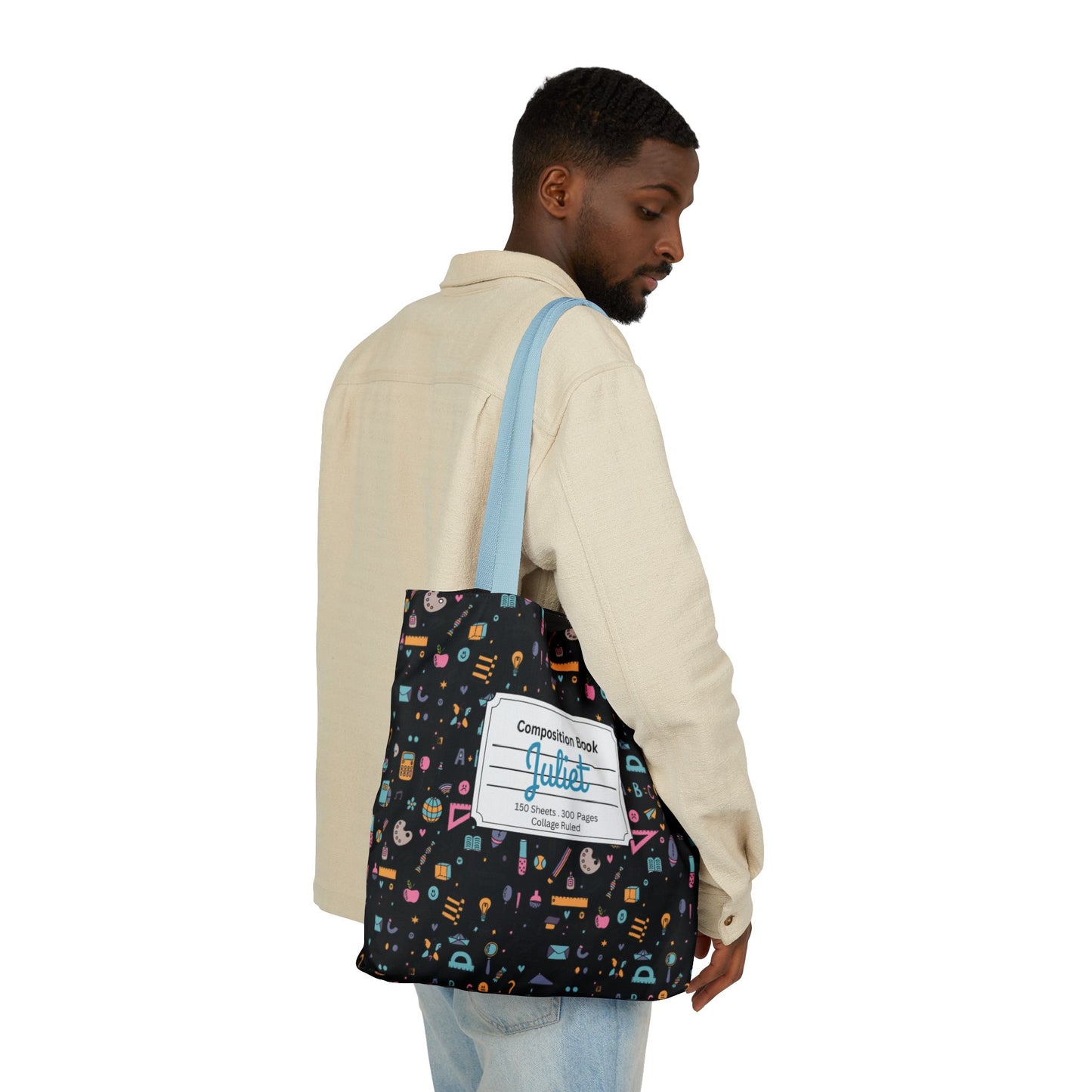 Personalized Chalkboard Chic Composition Book Inspired Canvas Tote Bag with Colorful Straps, Cute School Bag, Eco-Friendly Tote, Back to School Shopping Bag, Teacher Gift Idea