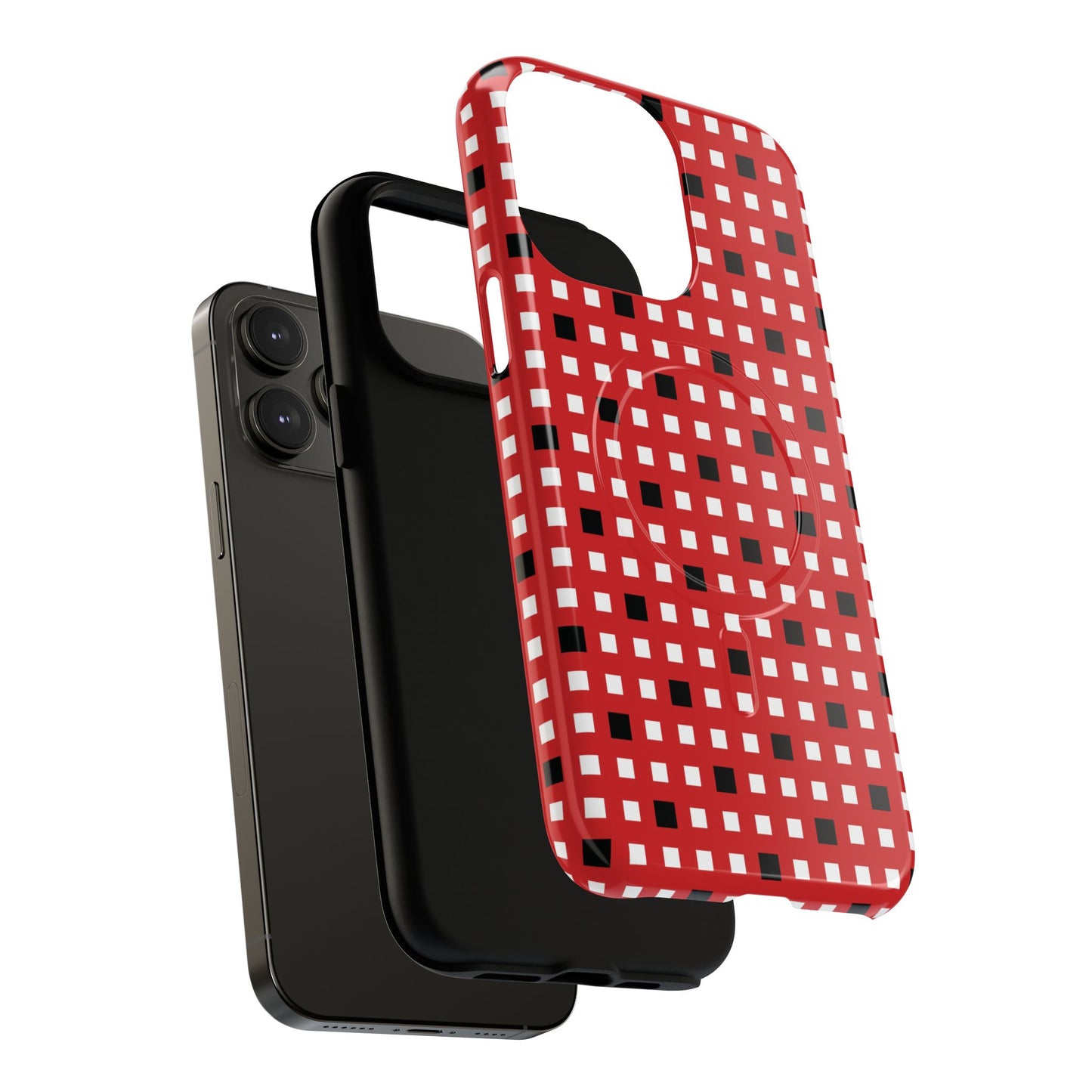 Crimson Gridlock Tough iPhone Magnetic Cases, Durable iPhone Accessories, Gift for Tech Lovers, Modern Design