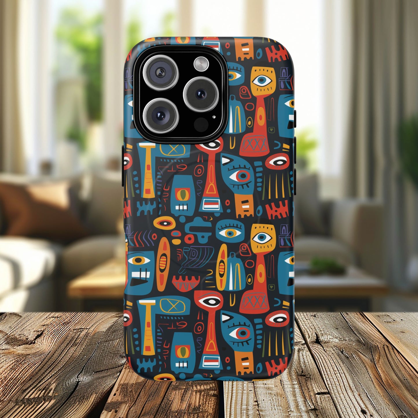 Urban Totem Vibe Tough iPhone Magnetic Case, Colorful Bohemian Art, Unique Gift for Him/Her, Holiday Accessory, iPhone Protection, MagSafe iPhone Case.