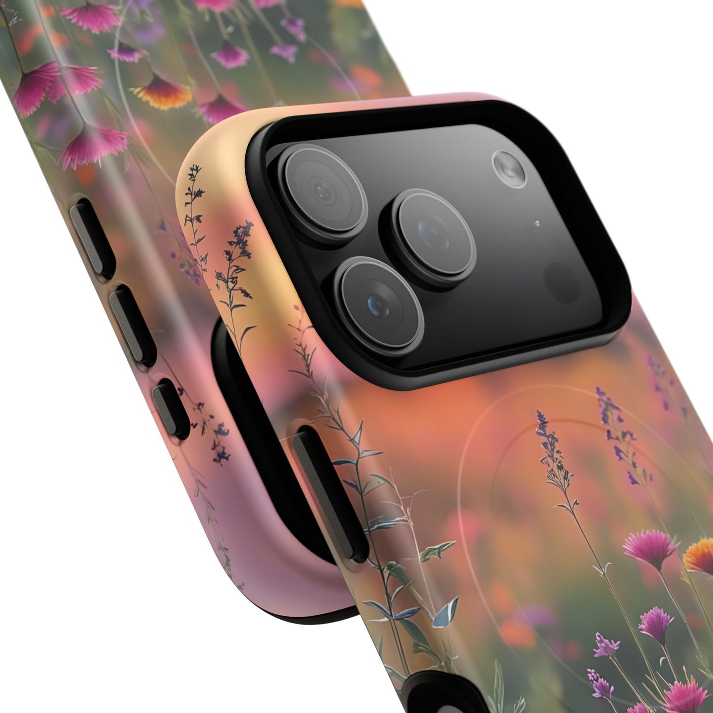 Floral Sunset Phone Case, Tough Magnetic Cases for iPhone, Nature Lover Gift, Durable Protection, Eco-Friendly Phone Accessory