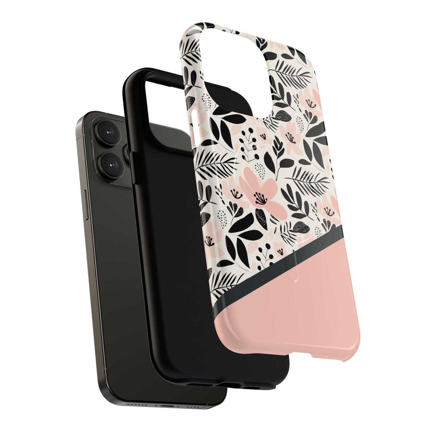 Personalized Floral Blush Garden Whisper Tough Magnetic MagSafe® iPhone® 13, 14, 15, 16, 17, Pro, Pro Max, Plus Cases (Custom Name).