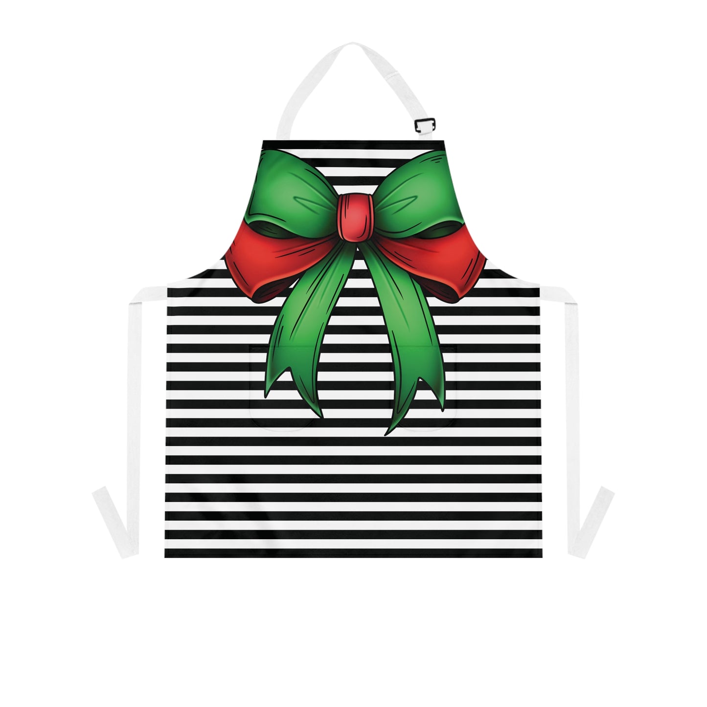 Striped Green Bow Grilling Apron with Tie Straps (AOP).