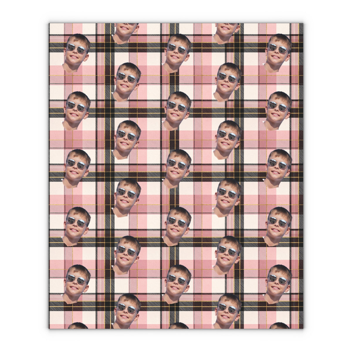 Personalized Wrapping Paper Sheets — Custom Face Plaid Gift Wrap (Single Sheet)