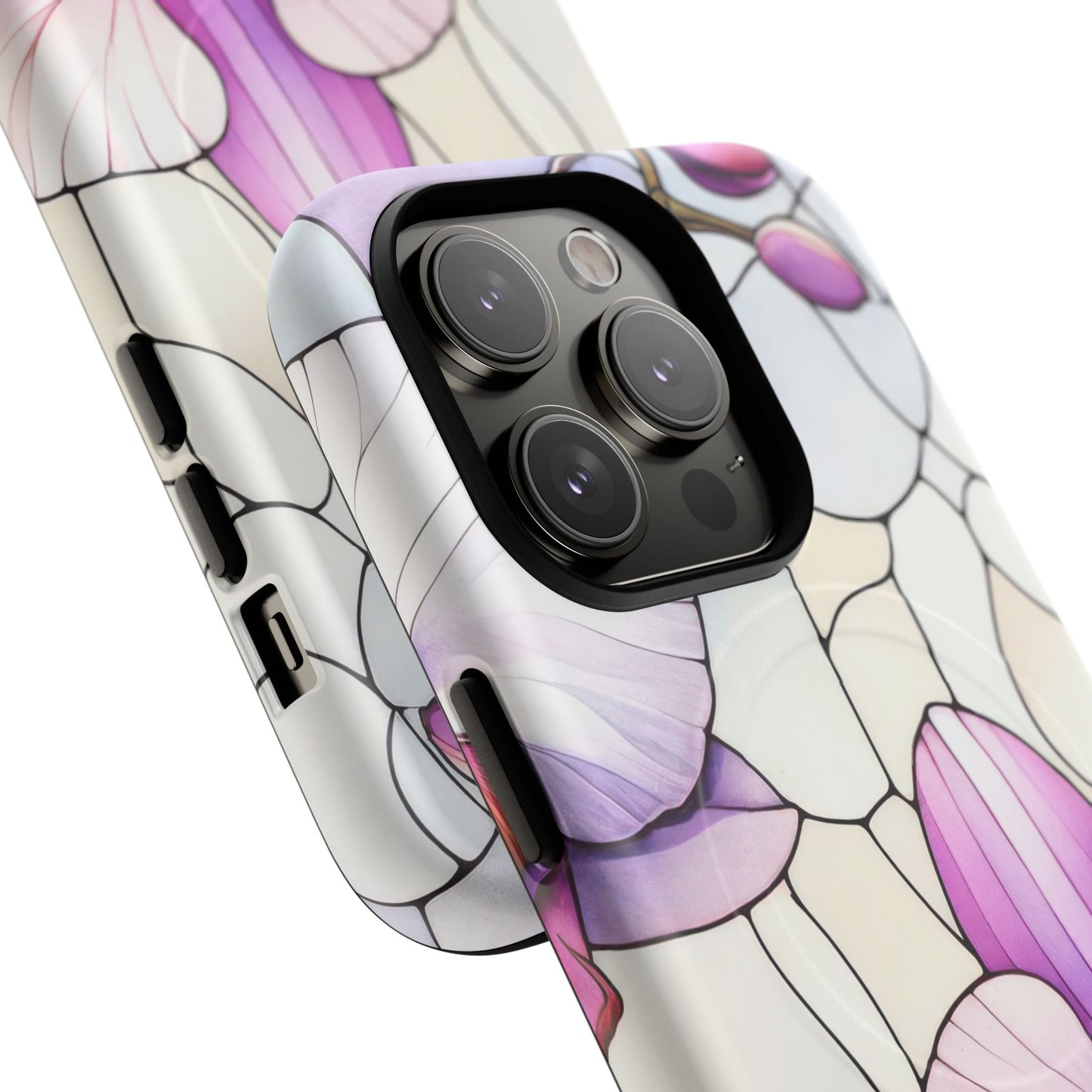 Orchid Grace Tough iPhone Magnetic Case, Protective iPhone Cover, Trendy Stained Glass Design, Floral Gift, Unique iPhone Accessory, Durable iPhone Case