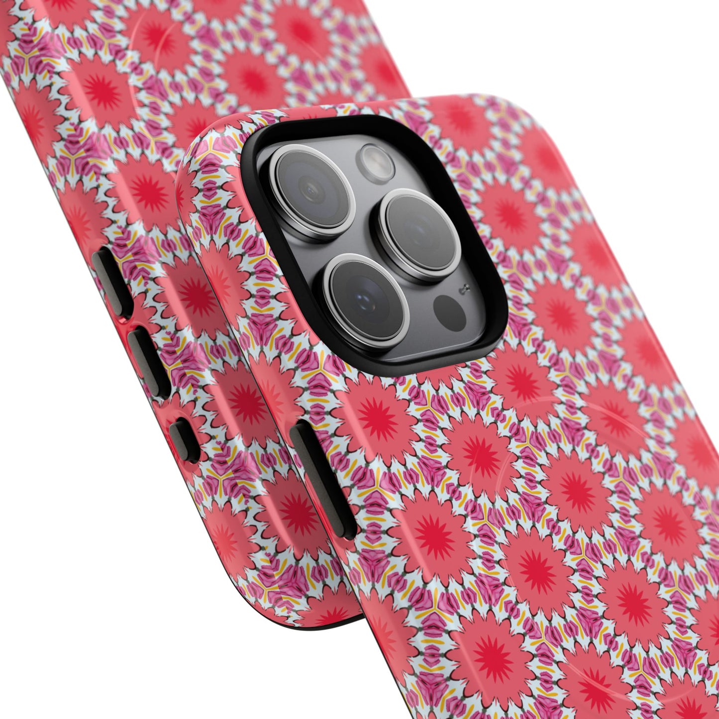 Roseburst Mosaic Vibrant Flower Pattern iPhone Case, Stylish iPhone Cover, Tough Magnetic Case, Floral Gift, Trendy Accessory for Her