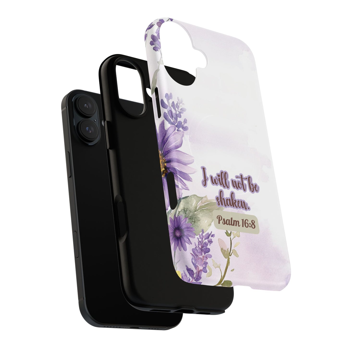 Floral Inspirational Tough iPhone Magnetic Case, Psalm 16:8 Gift, Faith Gift, MagSafe® iPhone® Tough Case, iPhone 14, iPhone 15, iPhone 16, Pro, Pro Max, Plus