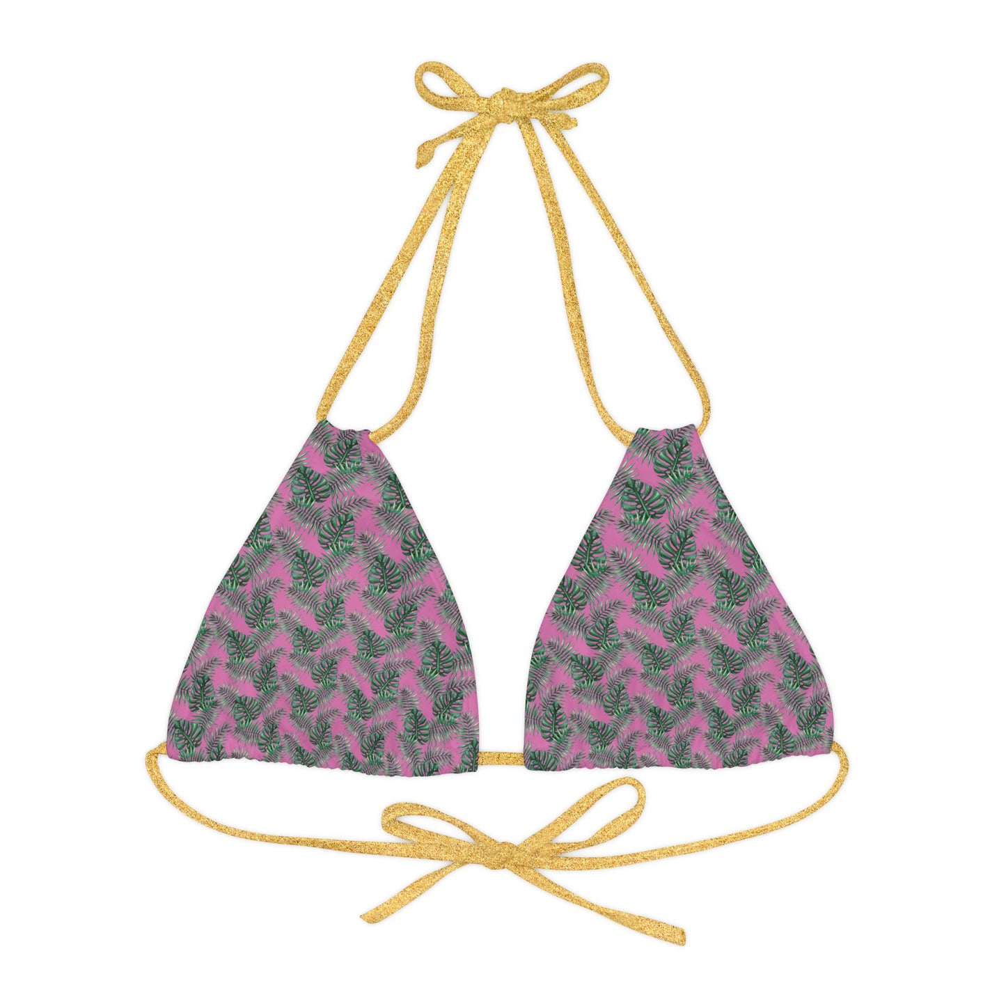 Pink Tropical Bliss Strappy Triangle Bikini Top (AOP)- (PY)