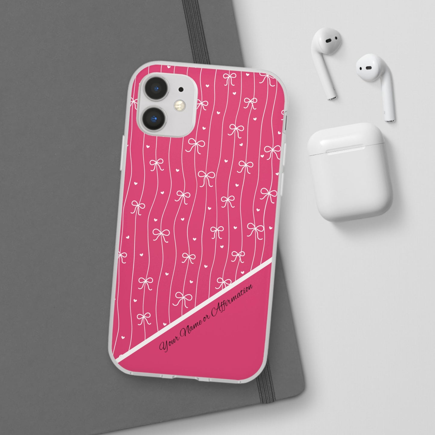 Personalized Pink Bow Coquette Slim Flexi iPhone and Samsung Cases — Custom Name or Affirmation