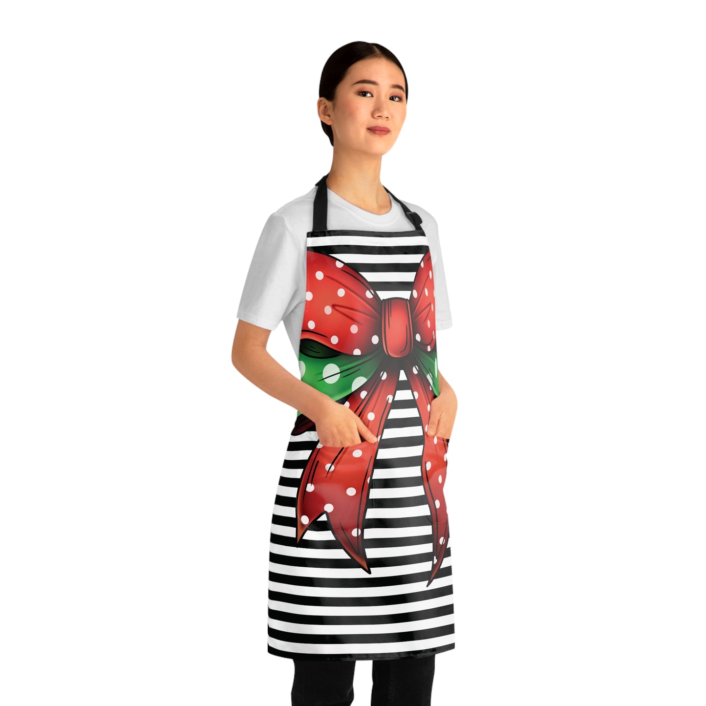 Striped Red Polka Dot Bow Grilling Apron AOP.