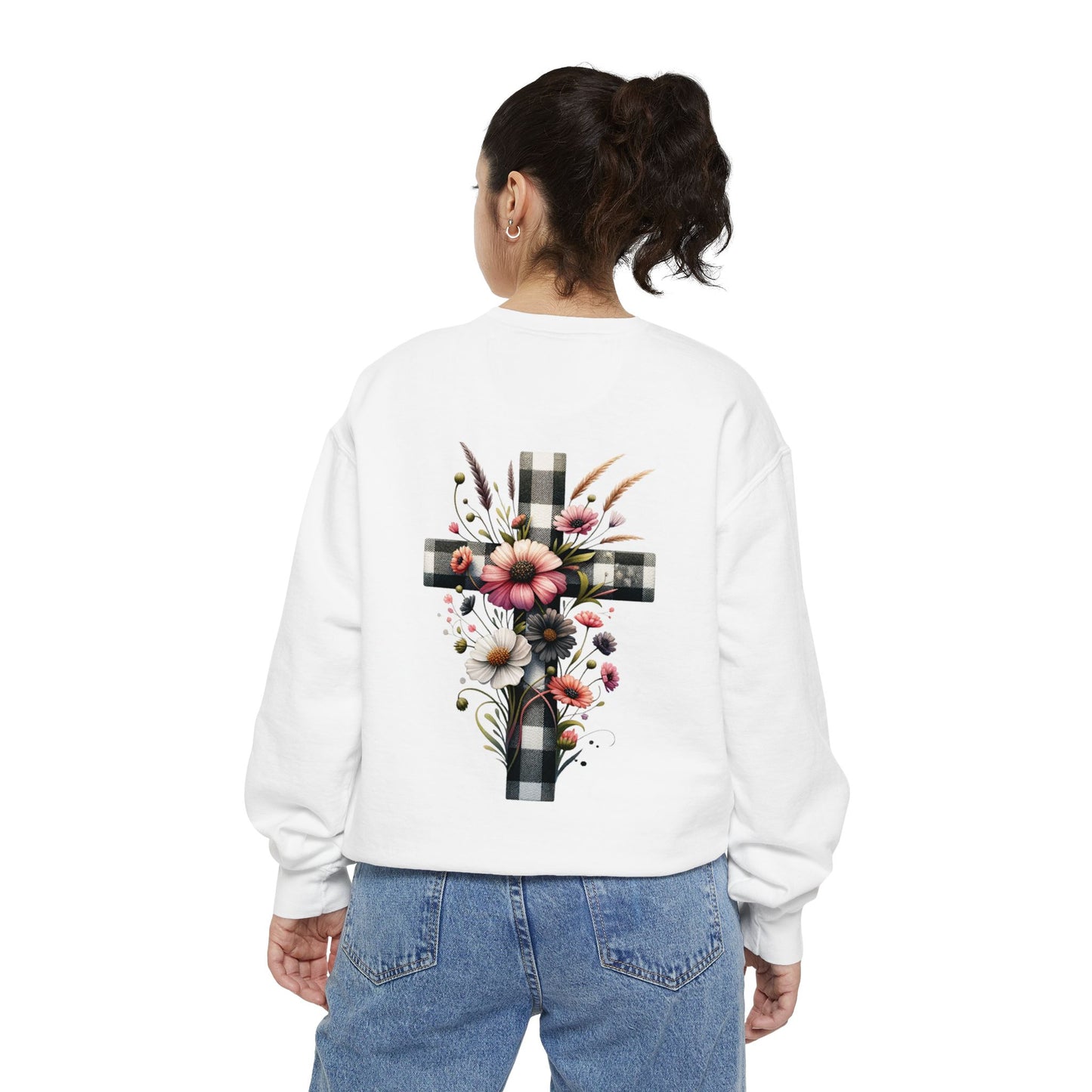 Faith and Floral Cross Unisex Garment-Dyed Sweatshirt