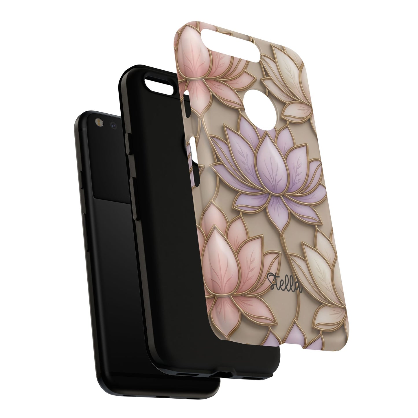 Personalized Lotus Floral Stained Glass Effect Tough Phone Case