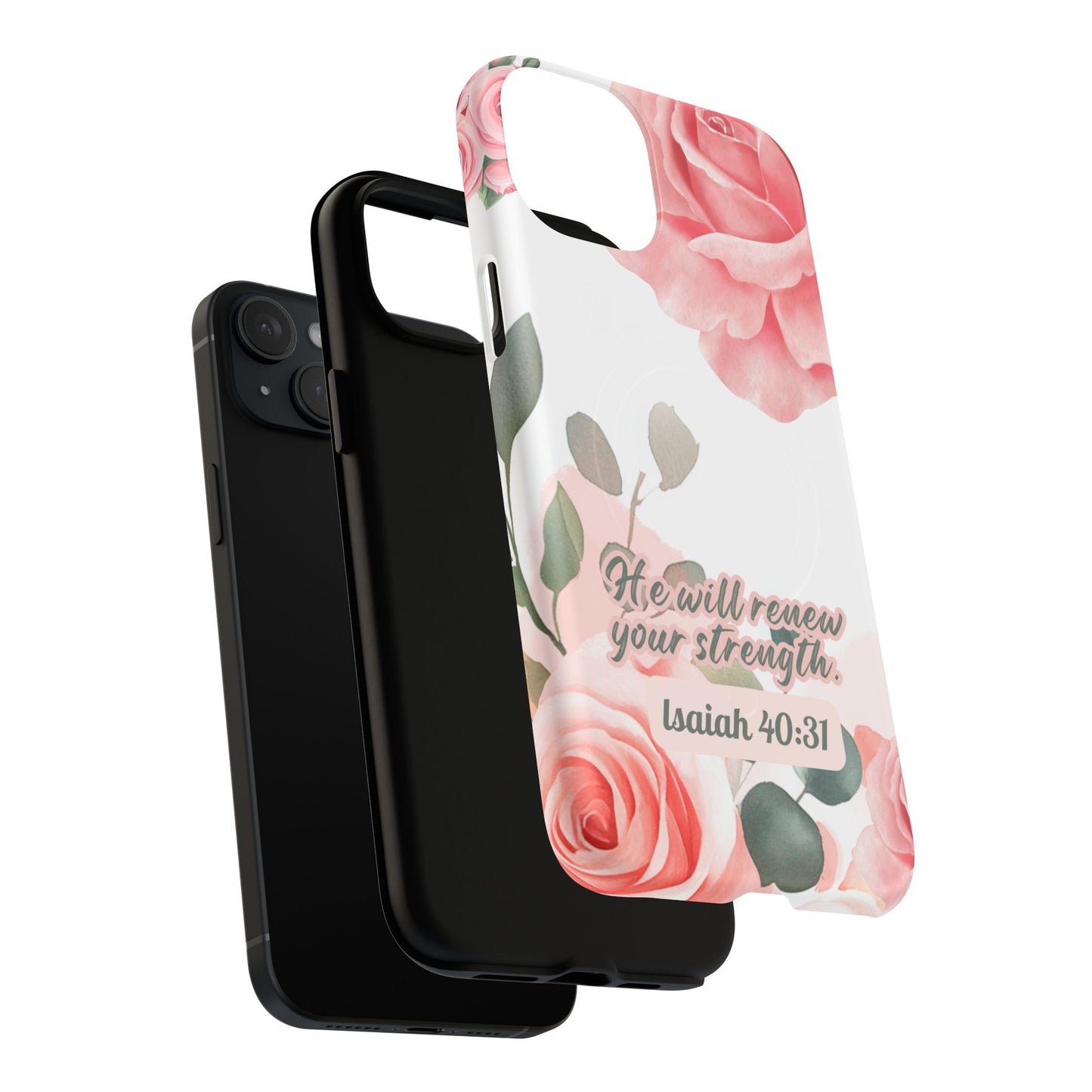 You will Renew your Strength Isaiah 40:11, Inspirational Gift, Tough iPhone Magnetic Case Scripture, Floral Bible Verse, MagSafe® iPhone®, iPhone 14, iPhone 15, iPhone 16, Pro, Pro Max, Plus.