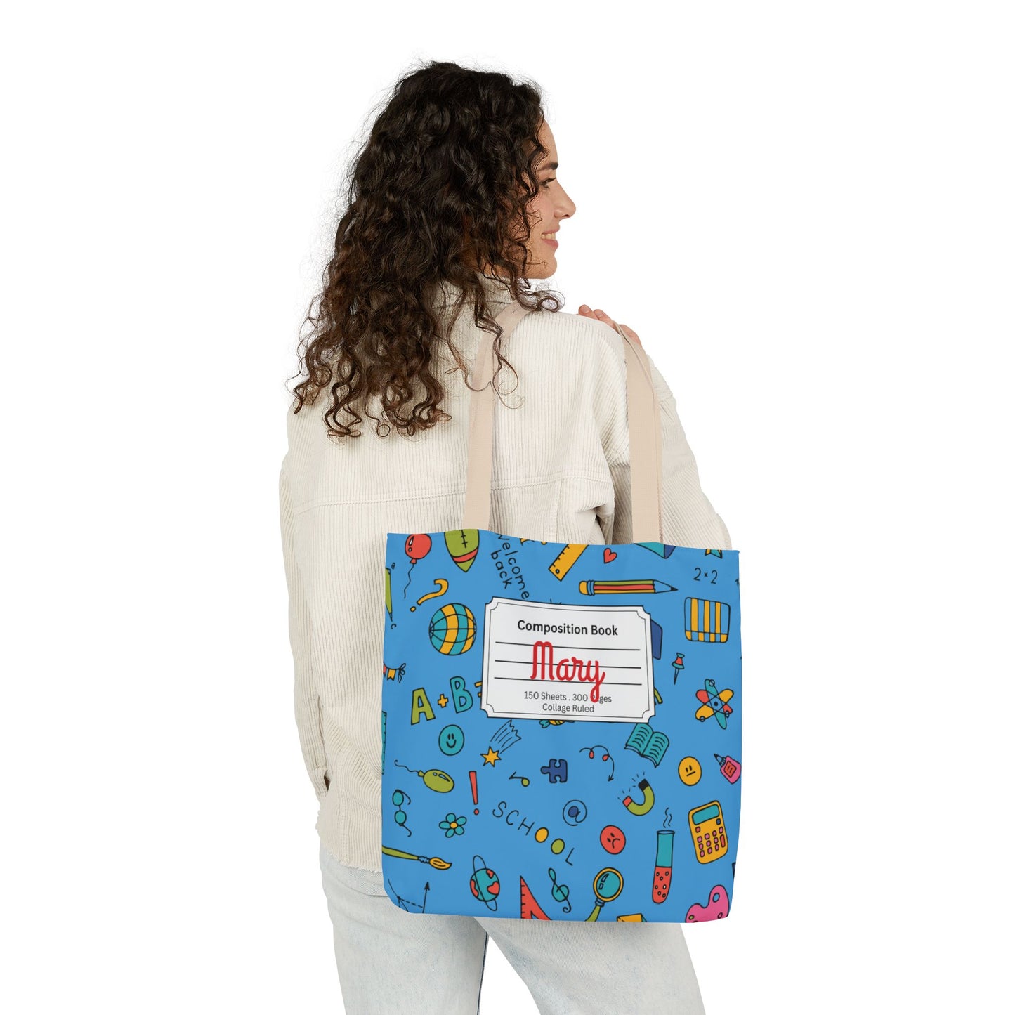 Personalized Classroom Couture Composition Book Inspired Canvas Tote Bag with Colorful Straps, Cute School Bag, Eco-Friendly Tote, Back to School Shopping Bag, Teacher Gift Idea