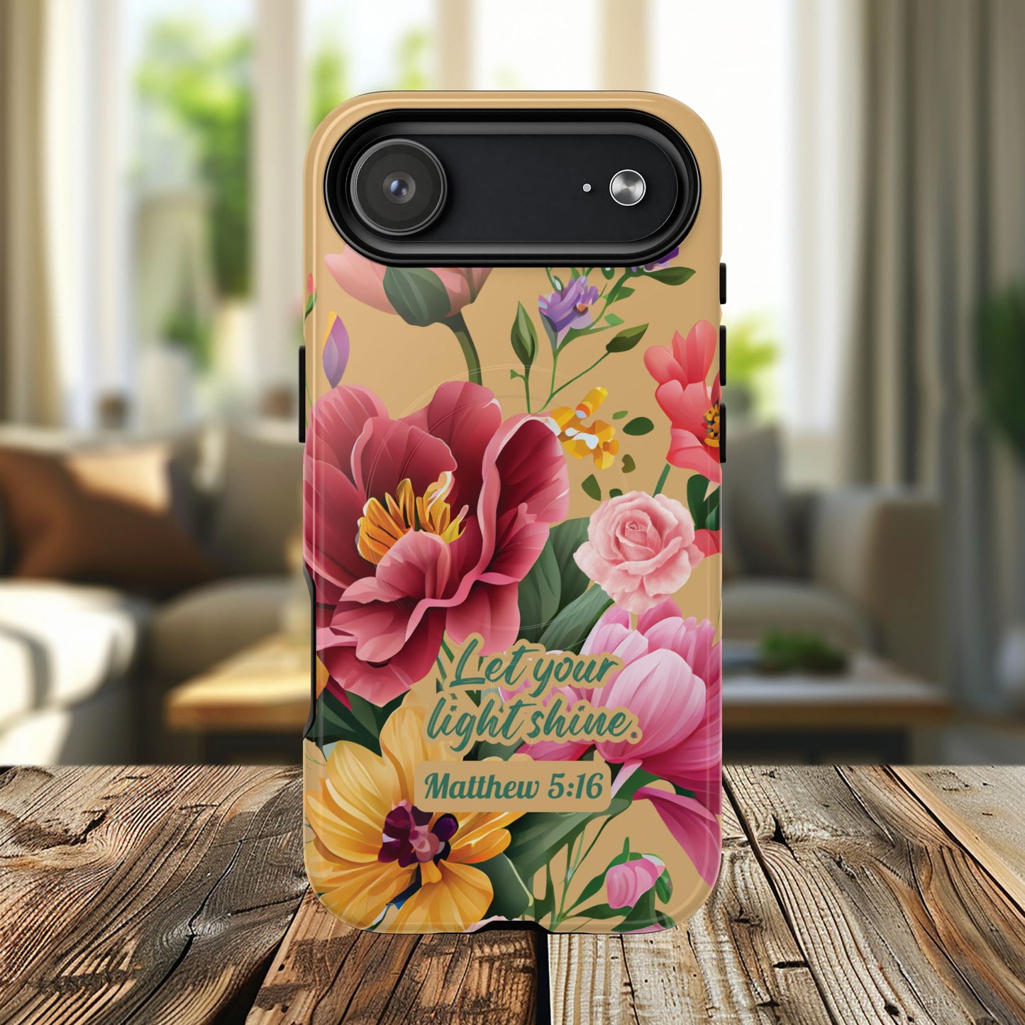 Let your Light Shine Matthew 5:16, Inspirational Gift, Tough iPhone Magnetic Case Scripture, Floral Bible Verse, MagSafe® iPhone® Tough Case, iPhone 14, iPhone 15, iPhone 16, Pro, Pro Max, Plus.