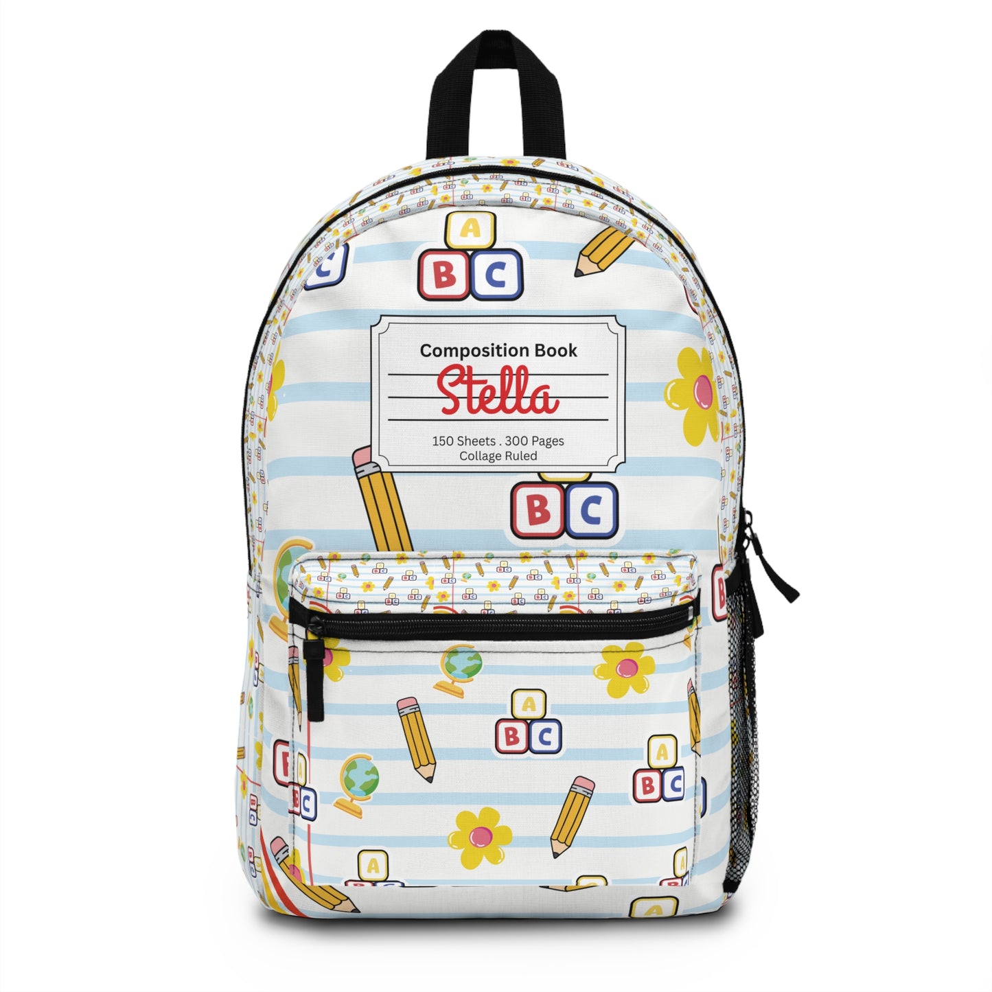 Personalized White SchoolYard Chic Composition Book Inspired Backpack for Students, Fun School Bag, Back to School Essentials, Notebook Print Backpack, College Student Gift