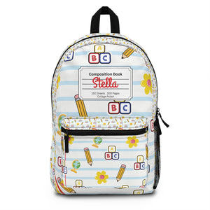 Personalized White SchoolYard Chic Composition Book Inspired Backpack for Students, Fun School Bag, Back to School Essentials, Notebook Print Backpack, College Student Gift