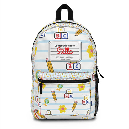 Personalized White SchoolYard Chic Composition Book Inspired Backpack for Students, Fun School Bag, Back to School Essentials, Notebook Print Backpack, College Student Gift