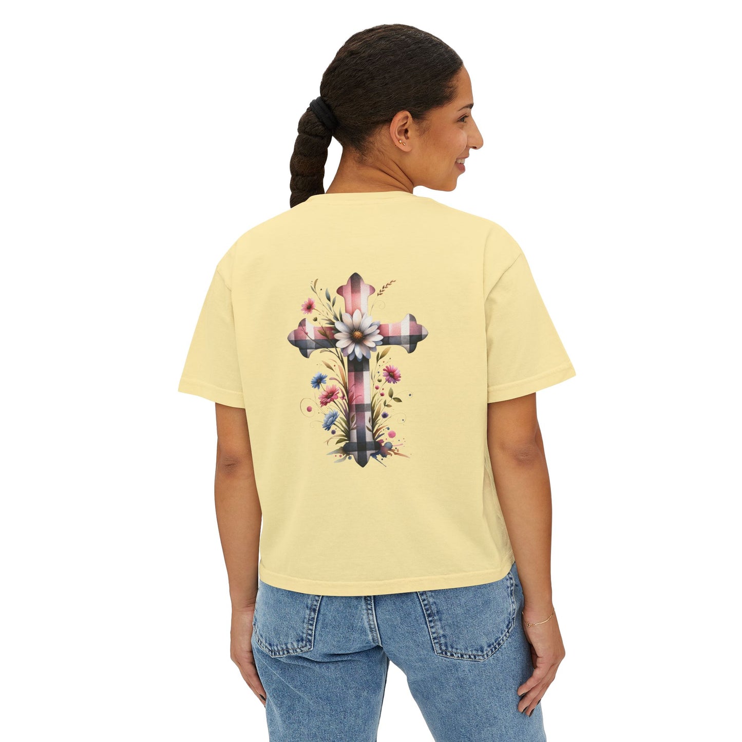 Faith and Floral Cross Women's Comfort Colors Boxy Tee