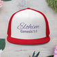Purple 'ELOHIM, GENESIS 1:1'  Embroidered 5 Panel Trucker Cap | Casual Style Hat, Adjustable, Unisex, Perfect Gift for Outdoors, Festivals, Daily Wear