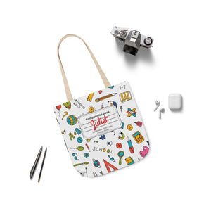 Personalized Classroom Couture Composition Book Inspired Canvas Tote Bag with Colorful Straps, Cute School Bag, Eco-Friendly Tote, Back to School Shopping Bag, Teacher Gift Idea
