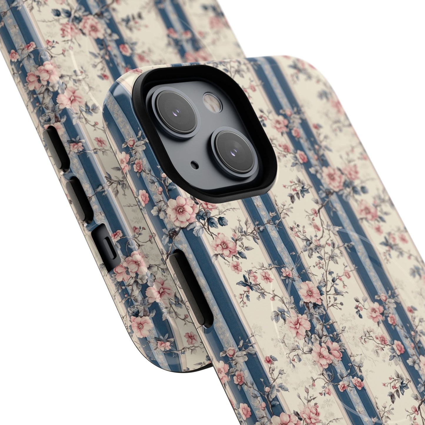 Victorian Rose Stripe iPhone Case, Tough Magnetic Cases for Stylish Protection, Flower Pattern iPhone Cover, Trendy Gift Idea for Her