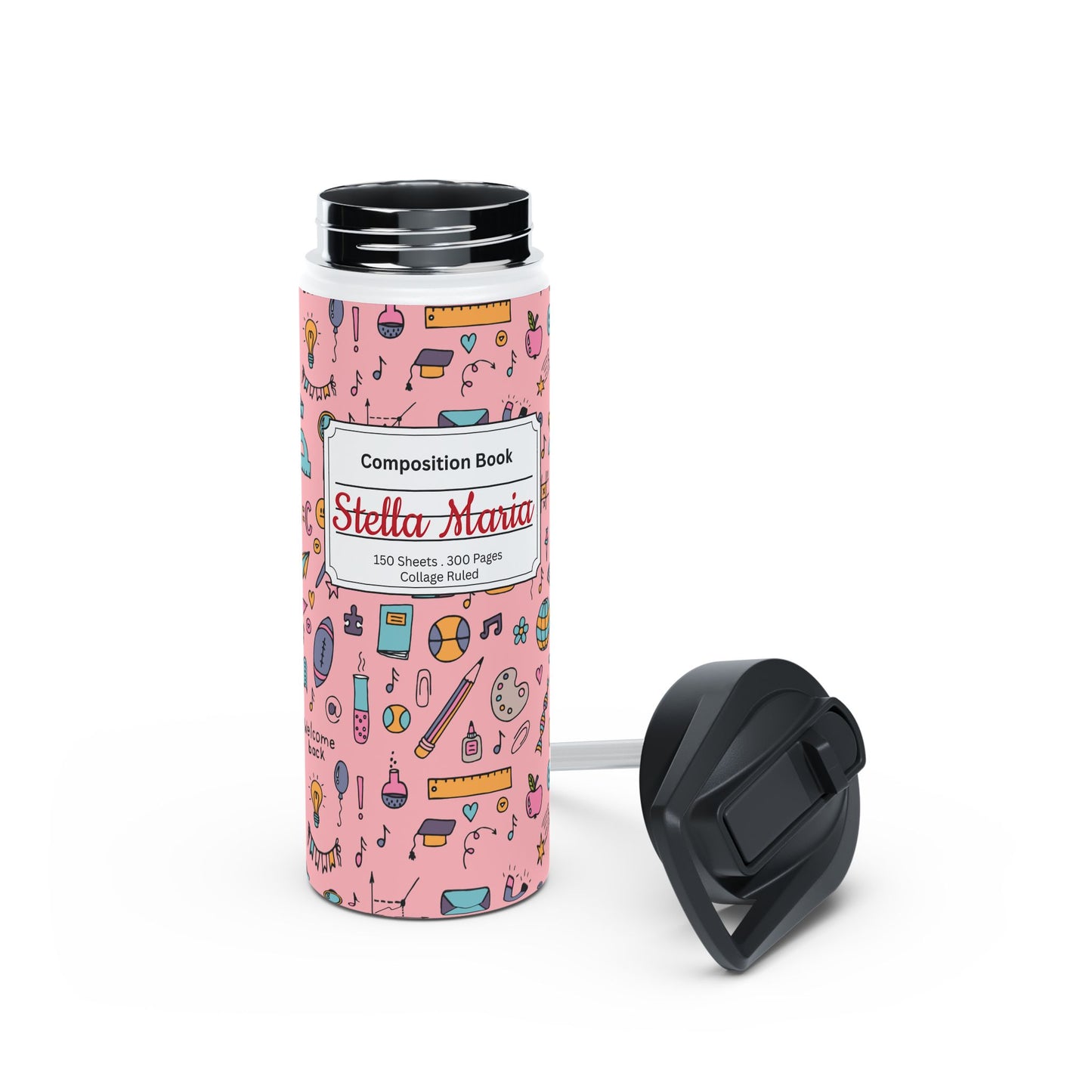 Personalized Pink Chalkboard Chic Inspired Stainless Steel Water Bottle for Kids, School Supplies, Eco-Friendly Drinkware, Back to School, Teacher Gifts