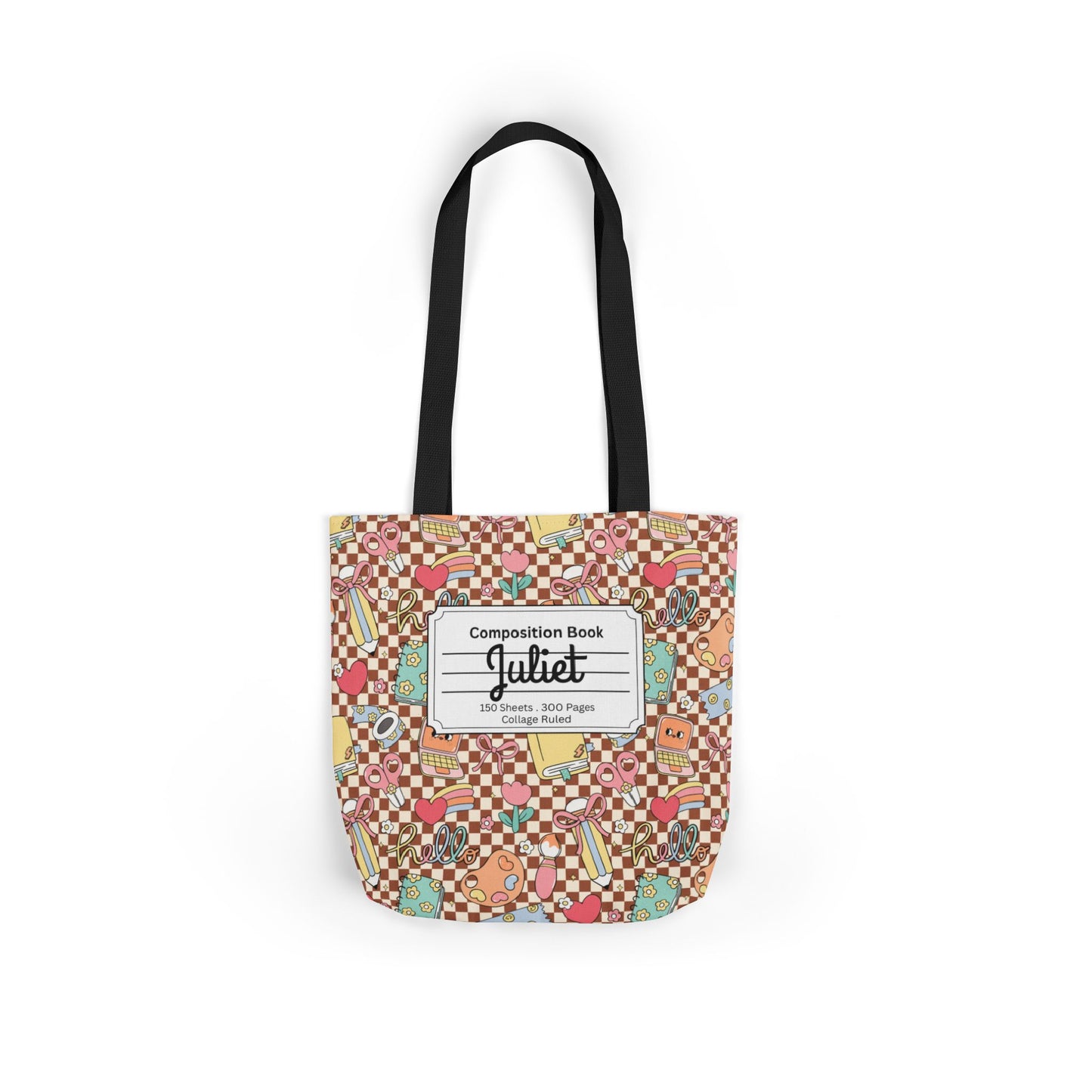Personalized Brown Doodle Daydream Composition Book Inspired Canvas Tote Bag with Colorful Straps, Cute School Bag, Eco-Friendly Tote, Back to School Shopping Bag, Teacher Gift Idea