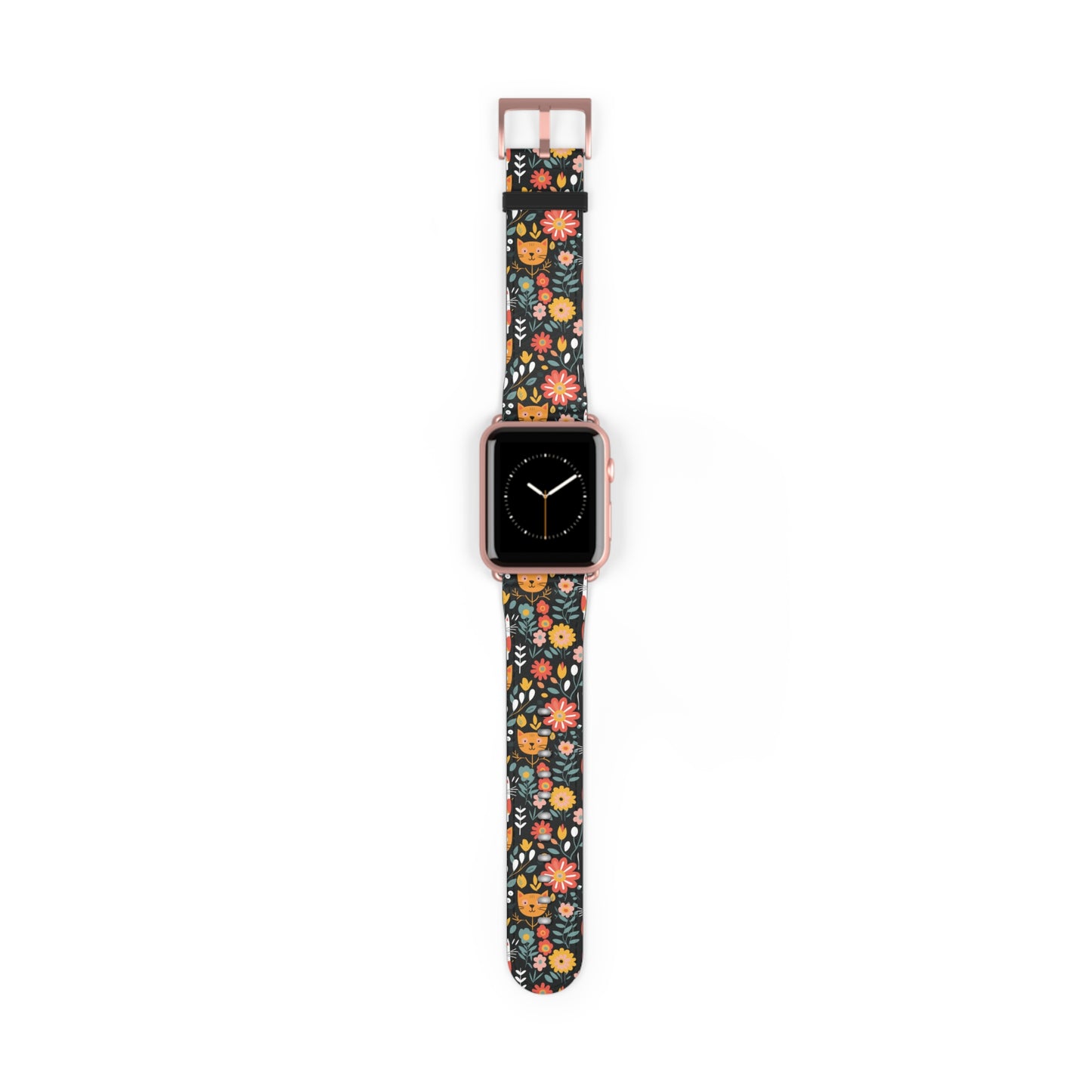 Whimsical Feline Garden Print Watch Band for Apple Watch - Cute Animal Design.