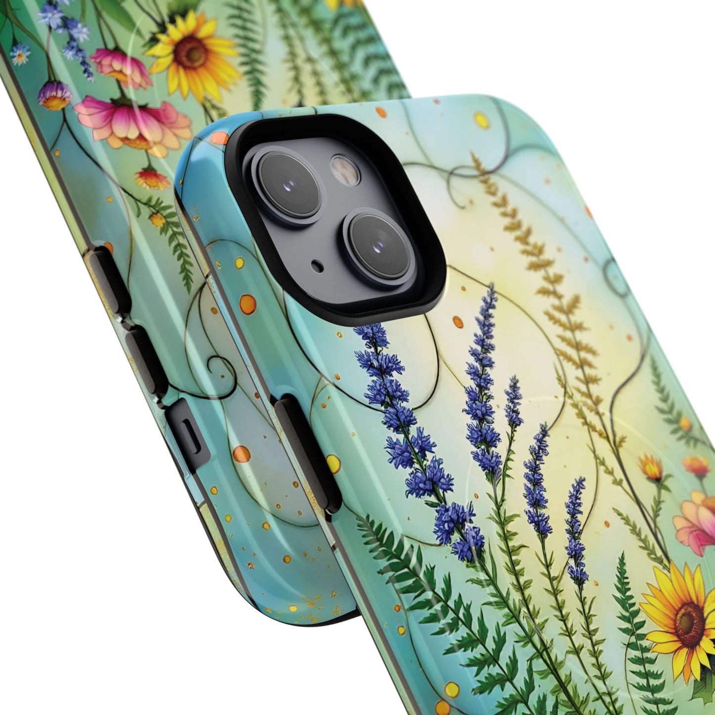 Floral Stained Harmony Glass Tough Magnetic Phone Case | Nature Inspired Design | Durable Protection | Gift for Nature Lovers | Spring Vibe