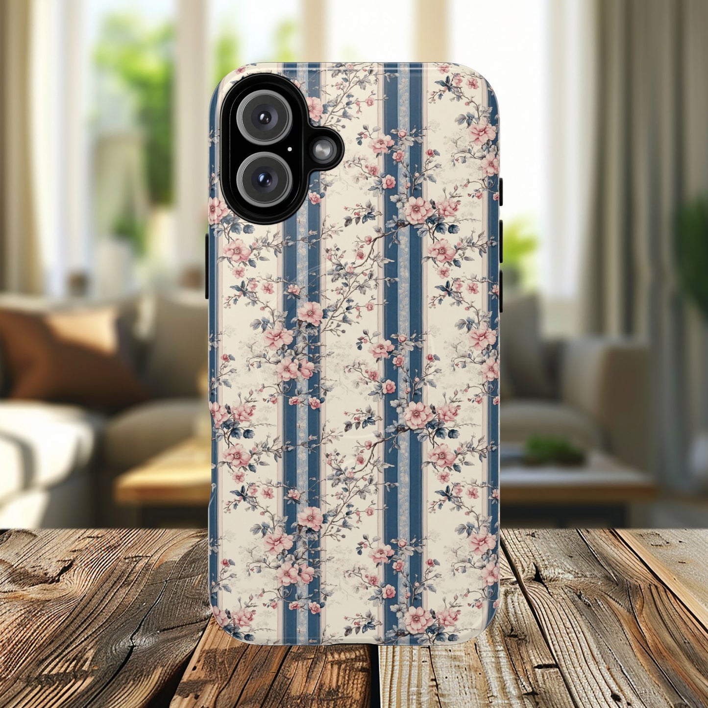Victorian Rose Stripe iPhone Case, Tough Magnetic Cases for Stylish Protection, Flower Pattern iPhone Cover, Trendy Gift Idea for Her