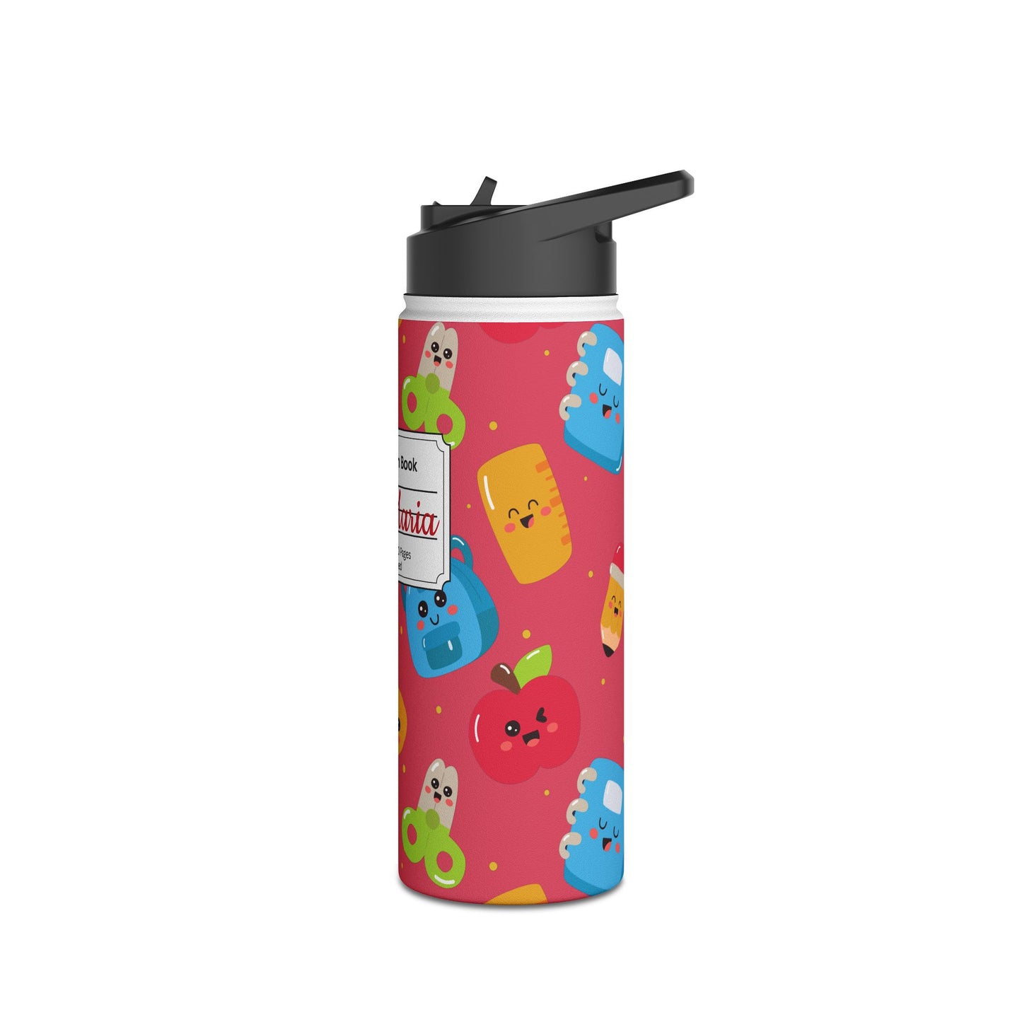 Personalized Kawaii Composition Book Inspired Stainless Steel Water Bottle for Kids, School Supplies, Eco-Friendly Drinkware, Back to School, Teacher Gifts