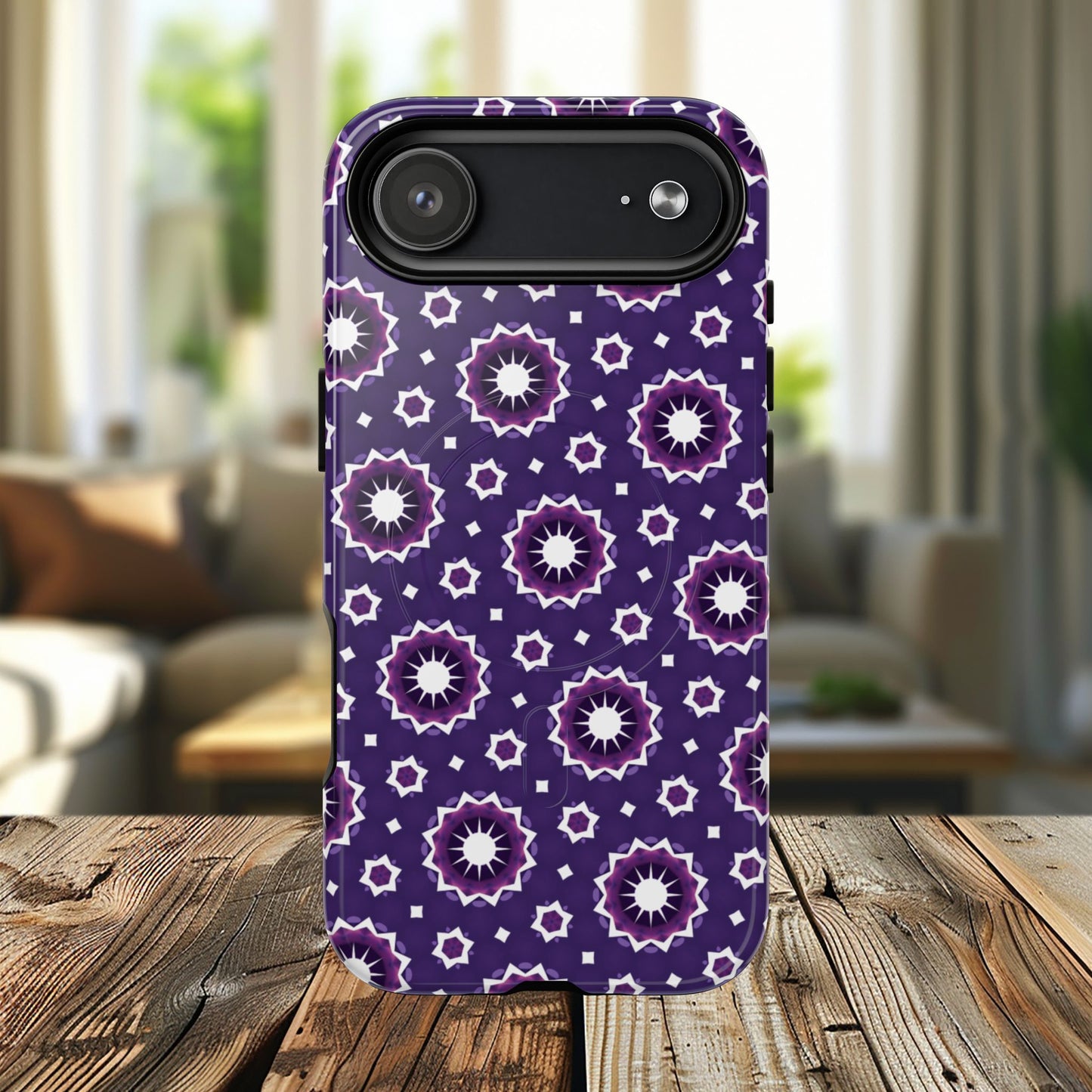 Violet Nova Bloom Stylish Tough Magnetic iPhone Case, Purple Floral iPhone Cover, Durable Cell iPhone Protector, Gift for Her, Mother's Gift