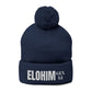 Pom-Pom Knit Cap with 'ELOHIM, GENESIS 1:1'  Embroidery Beanie - Stylish Winter Accessory for All Ages, Perfect Gift for Birthdays, Holidays, and Outdoor Activities