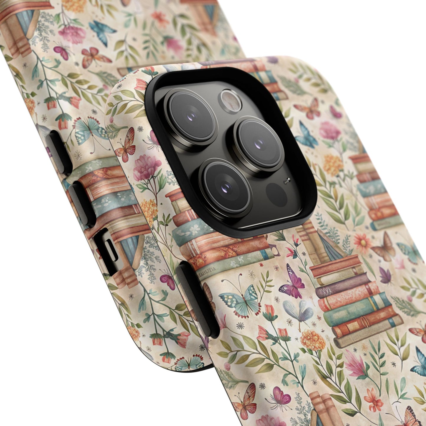 Colorful Bookworm Tough Magnetic iPhone Case,  Floral Butterfly Print, Gift for Readers, Tough IPhone Protective Cover, Bookish iPhone Case.