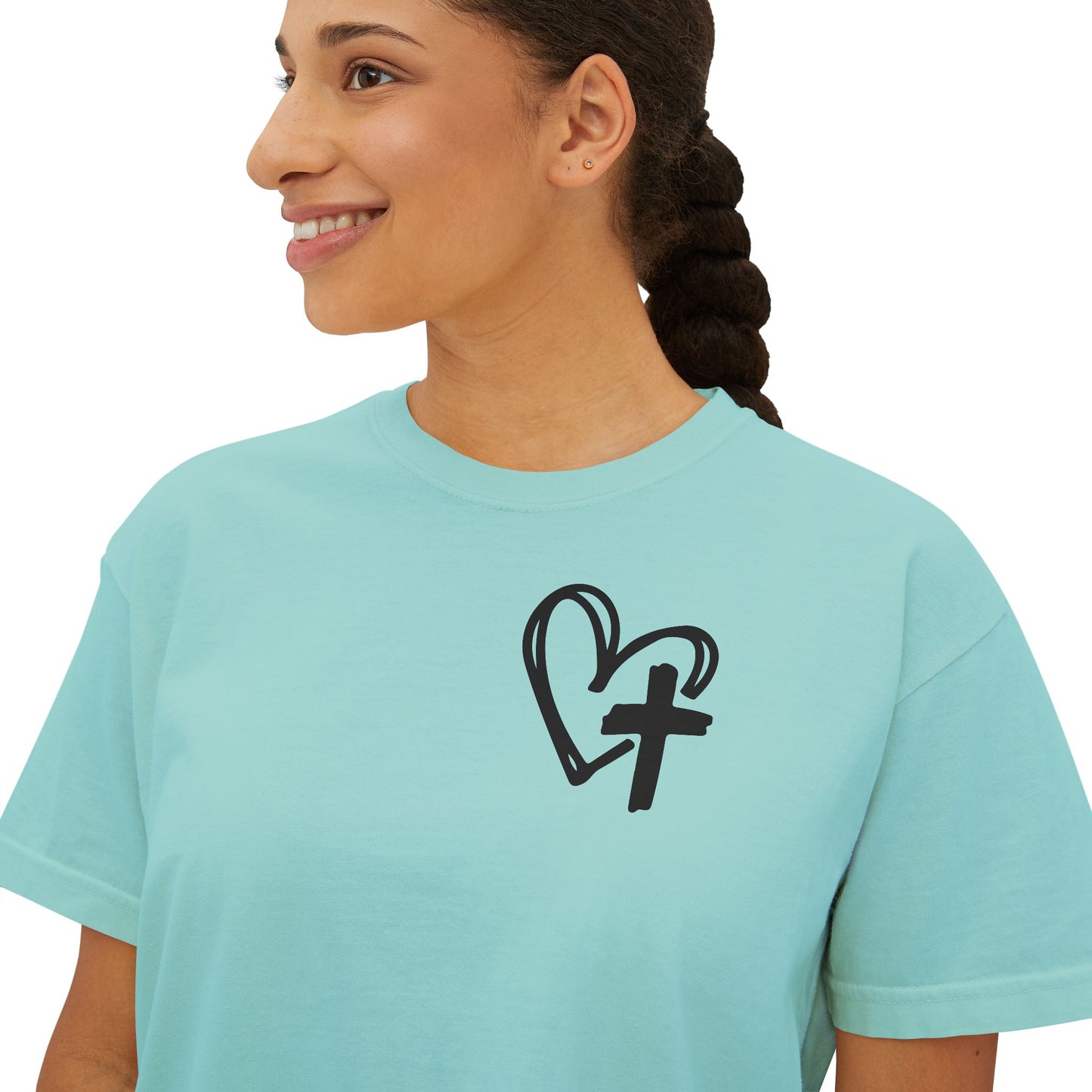 Faith and Floral Cross Women's Comfort Colors Boxy Tee