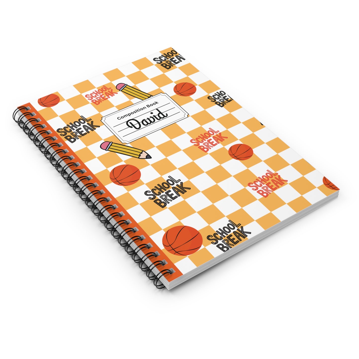 Personalized Orange Schoolyard Chic Composition Book Inspired Playful Spiral Notebook - Perfect for School, Journaling, Kids, Teachers, Back to School Gifts