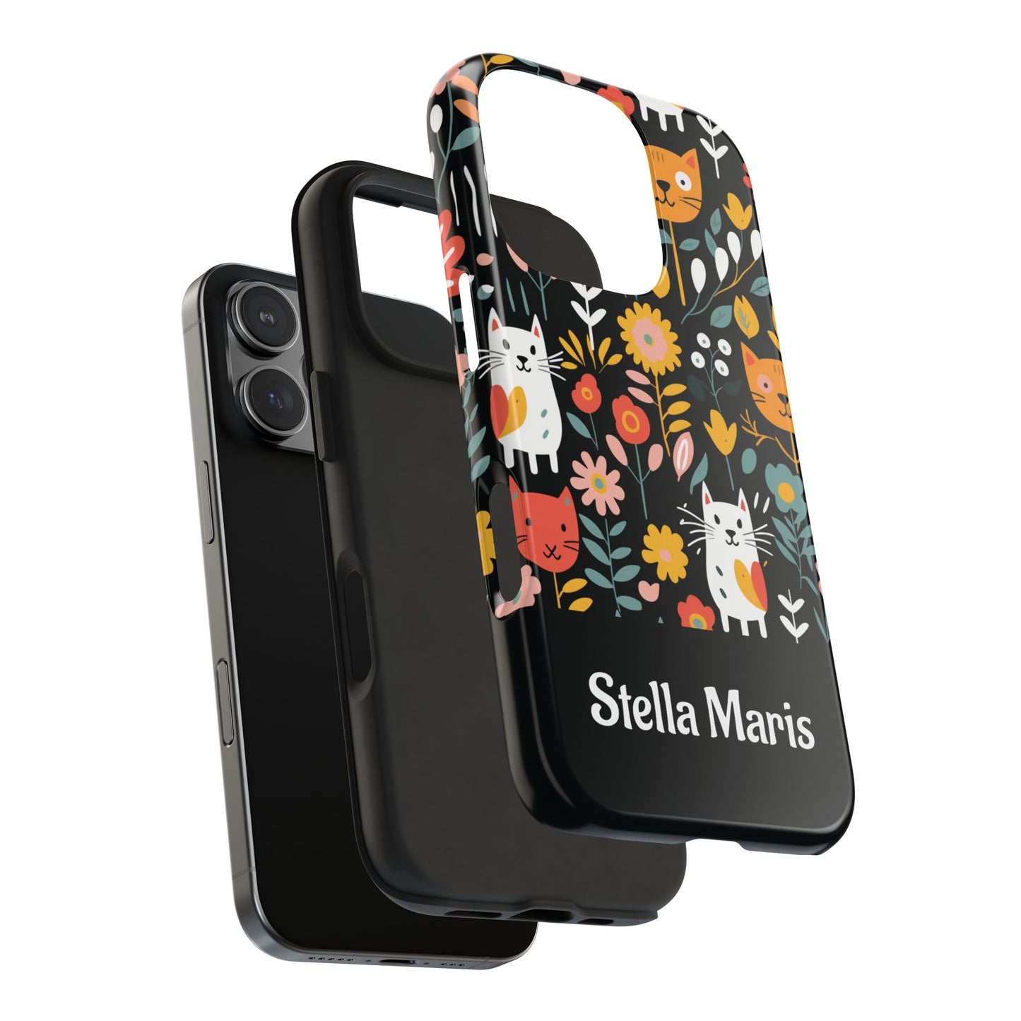 Personalized Whimsical Feline Garden Tough Phone Case — Custom Name iPhone & Samsung