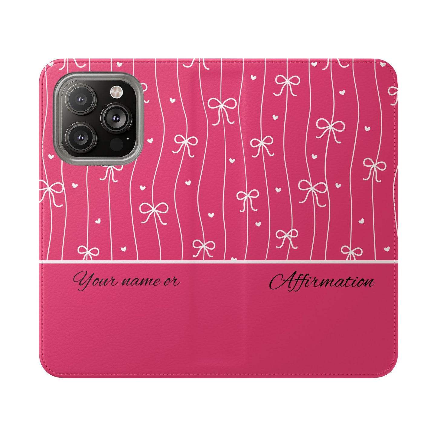 Personalized Pink Bow Coquette Flip iPhone and Samsumg Case — Custom Name or Affirmation Wallet Cover