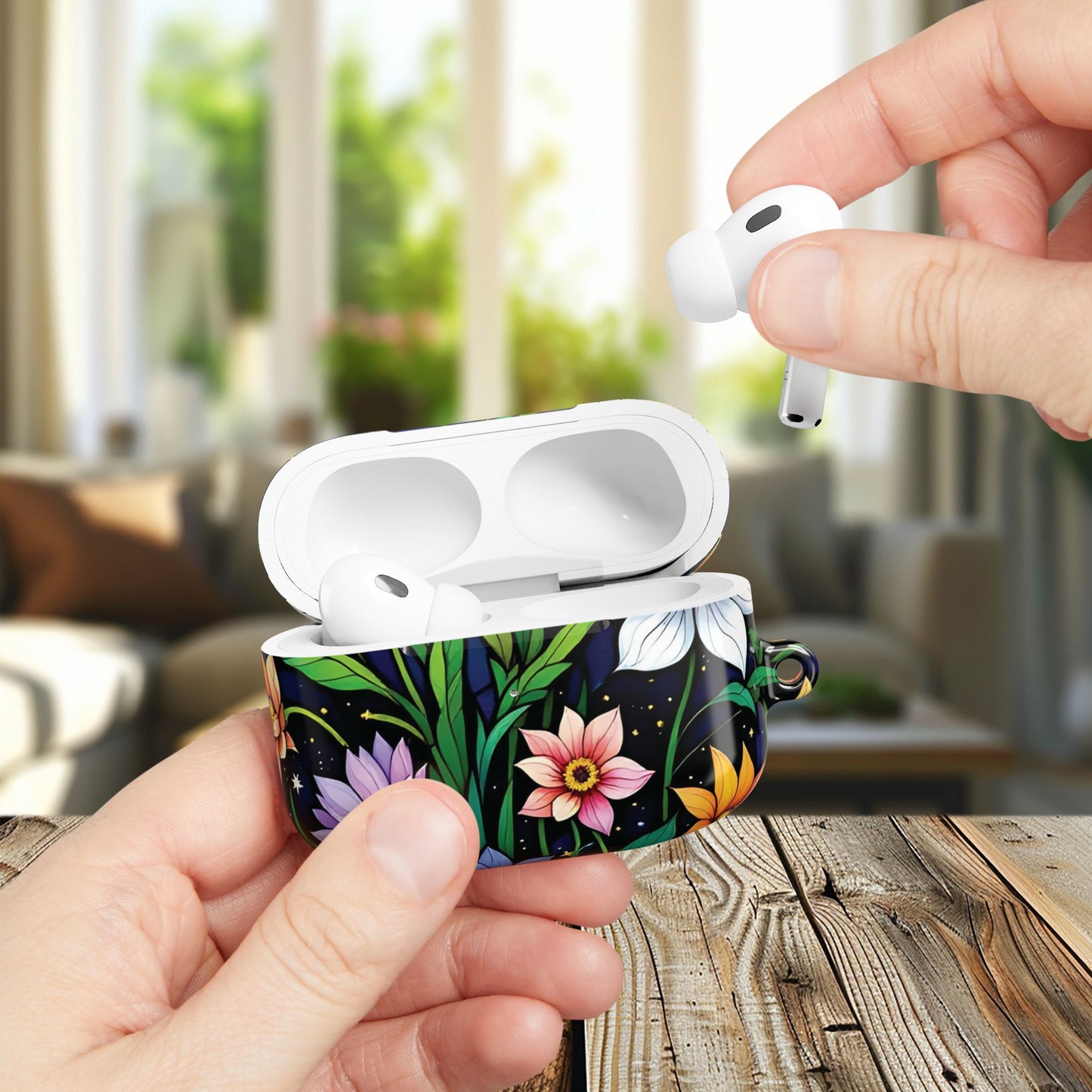 Flower Garden Stained Glass AirPod Case — Colorful Garden Protective Cover- Airpods Pro Gen 1 and 2, Gen 1 to 4.