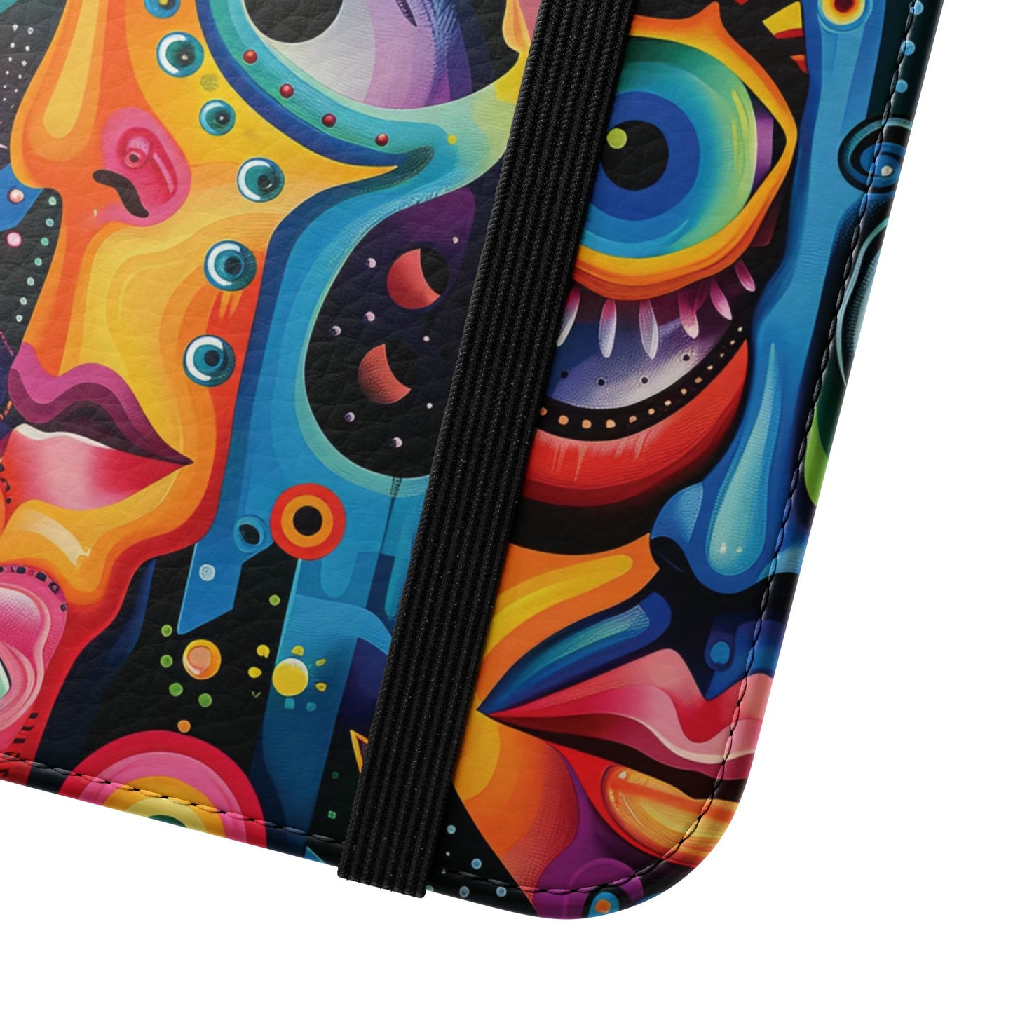 Psychedelic Visions Vibrant Art Flip iPhone and Samsung Phone Case - Colorful Faces Design for Phone Protection