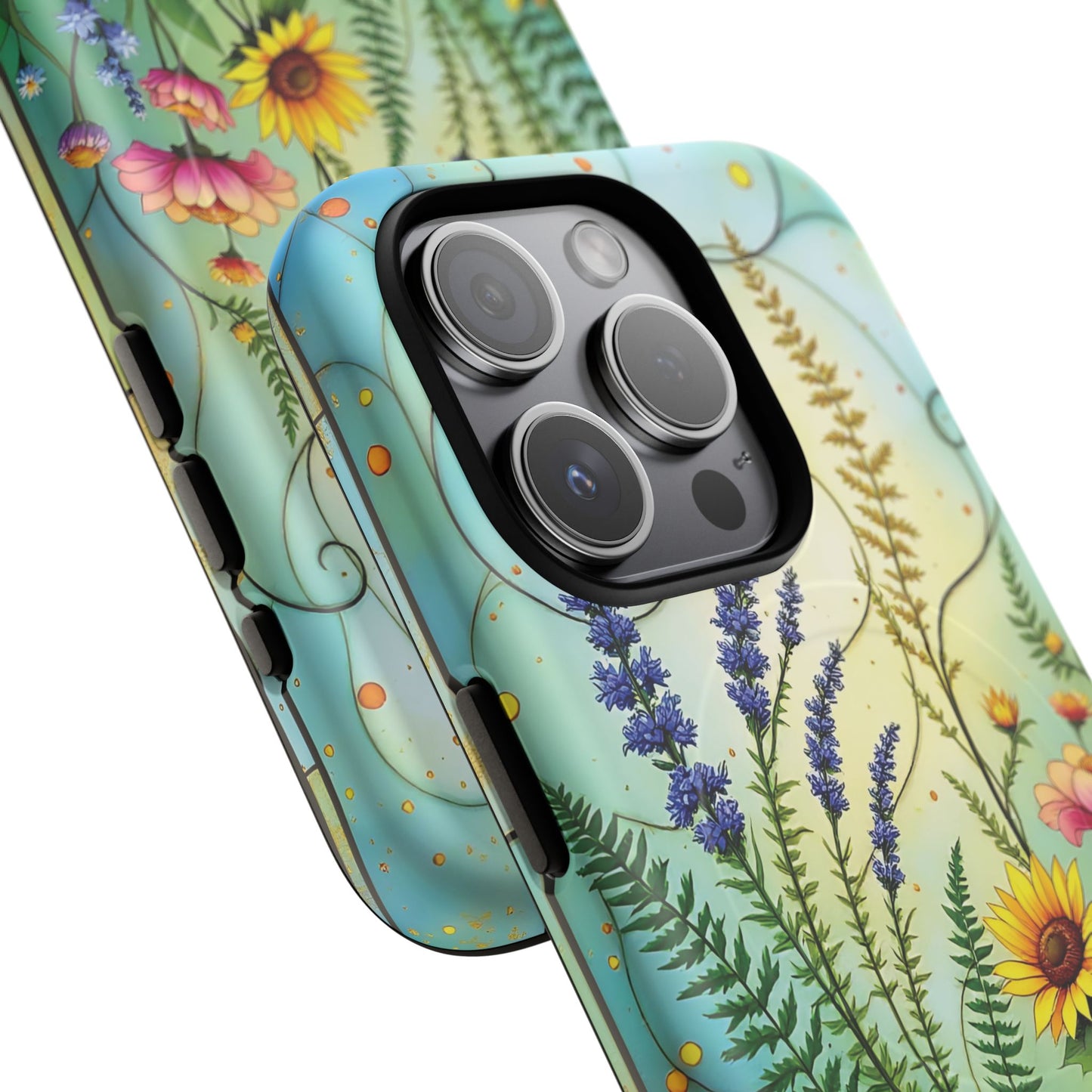 Floral Stained Harmony Glass Tough Magnetic Phone Case | Nature Inspired Design | Durable Protection | Gift for Nature Lovers | Spring Vibe