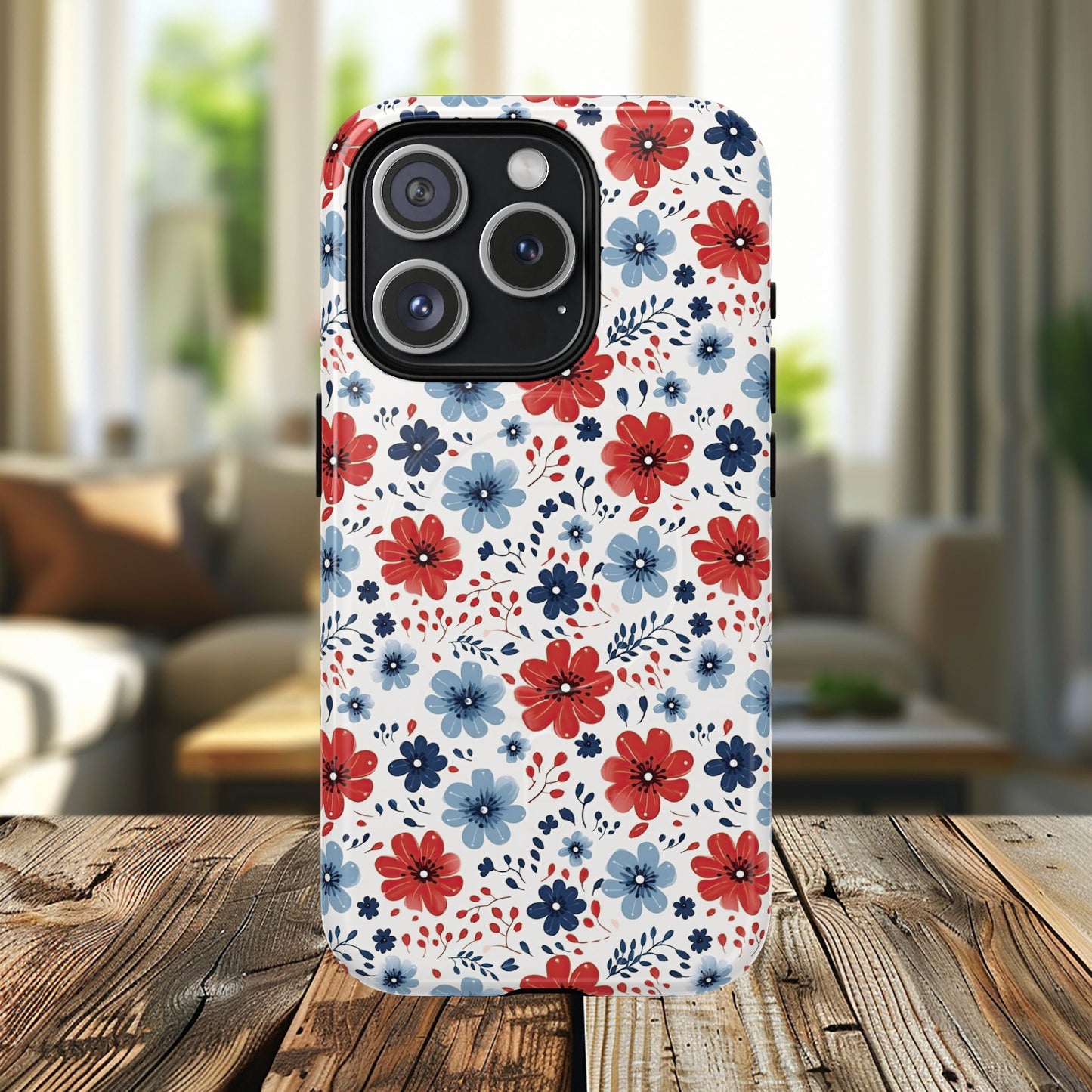 Patriotic Floral Dreams Tough Magnetic iPhone Cases, Durable, Stylish, Gift for Her, Protective Phone Cover, Spring Floral Design