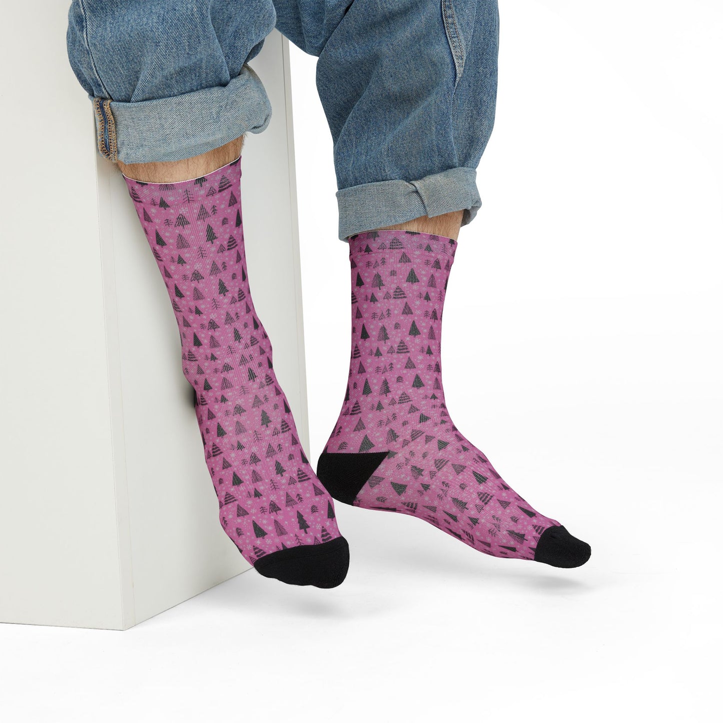 Winter Wonderland Pink Sublimation Crew Socks