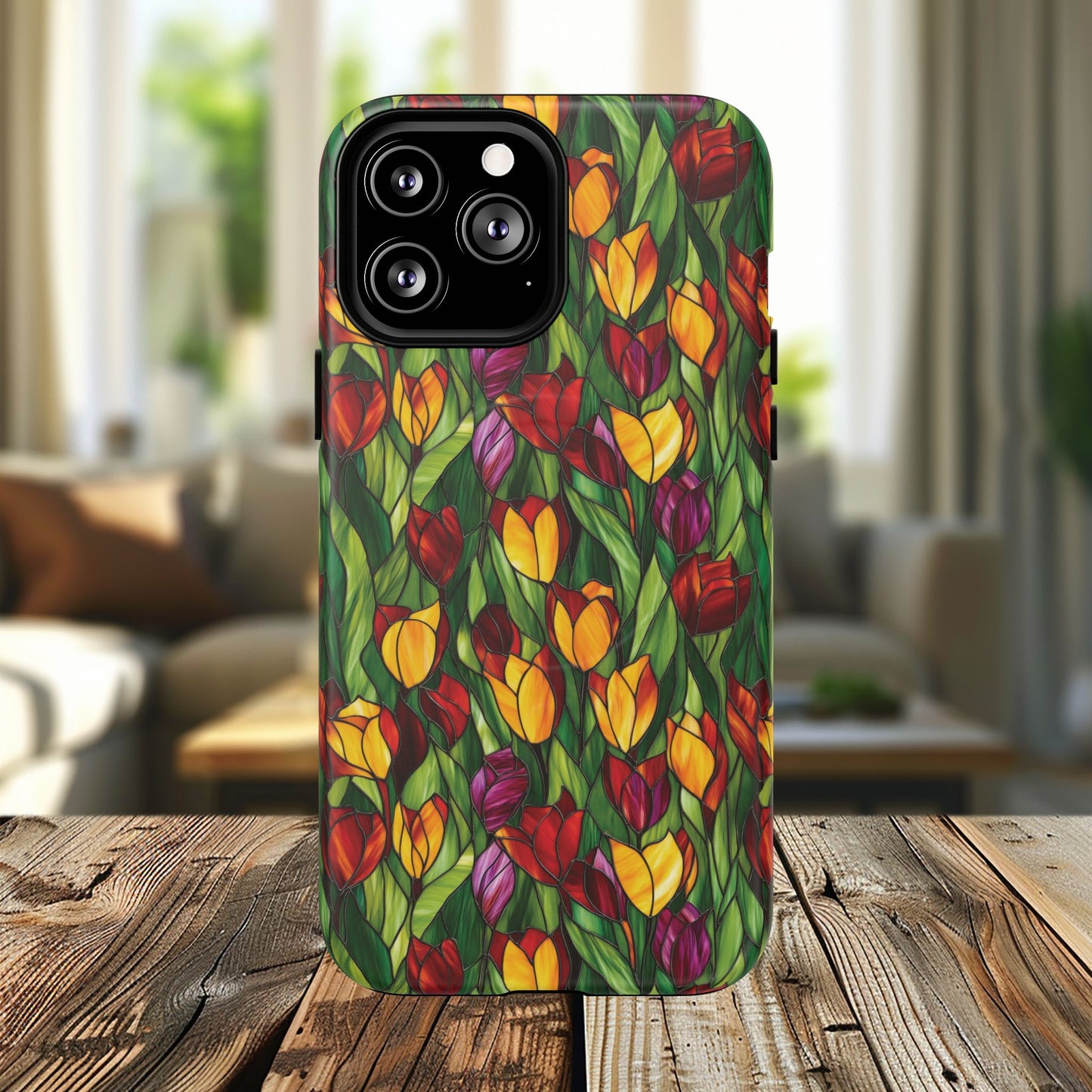 Floral Luminous Whirl Tough Magnetic iPhone Case, Stylish Protection for Everyday Life, Gift for Flower Lovers, Unique iPhone Accessory, Stained Glass iPhone Protection.