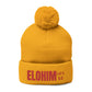Red Pom-Pom Knit Cap with 'ELOHIM, GENESIS 1:1'  Embroidery Beanie - Stylish Winter Accessory for All Ages, Perfect Gift for Birthdays, Holidays, and Outdoor Activities
