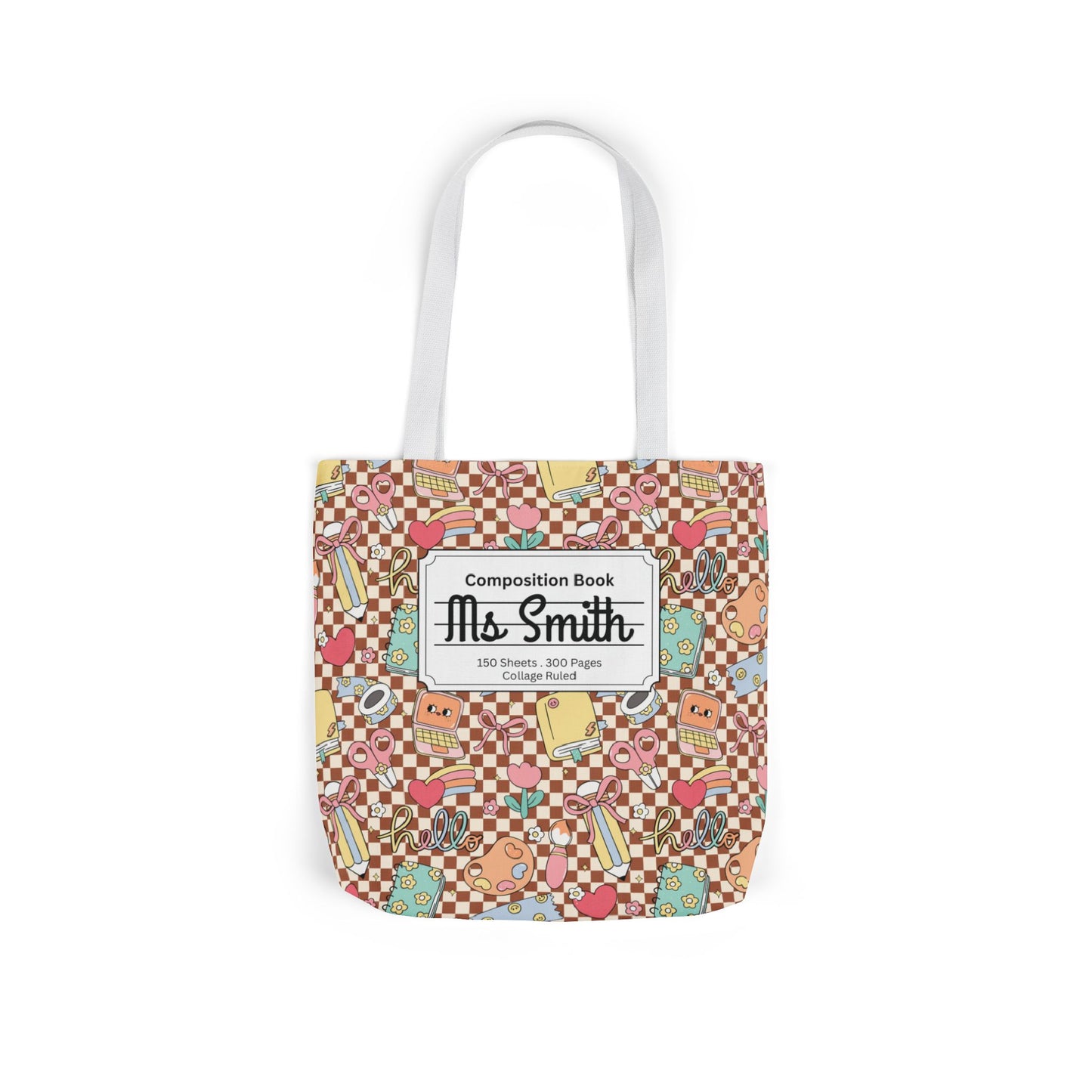 Personalized Brown Doodle Daydream Composition Book Inspired Canvas Tote Bag with Colorful Straps, Cute School Bag, Eco-Friendly Tote, Back to School Shopping Bag, Teacher Gift Idea