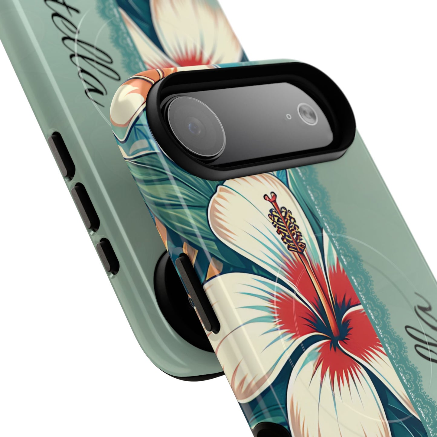 Personalized Tropical Floral Phone Case – Stylish Tough Magnetic Cases for iPhone, Customizable with Names, Perfect Gift for Nature Lovers