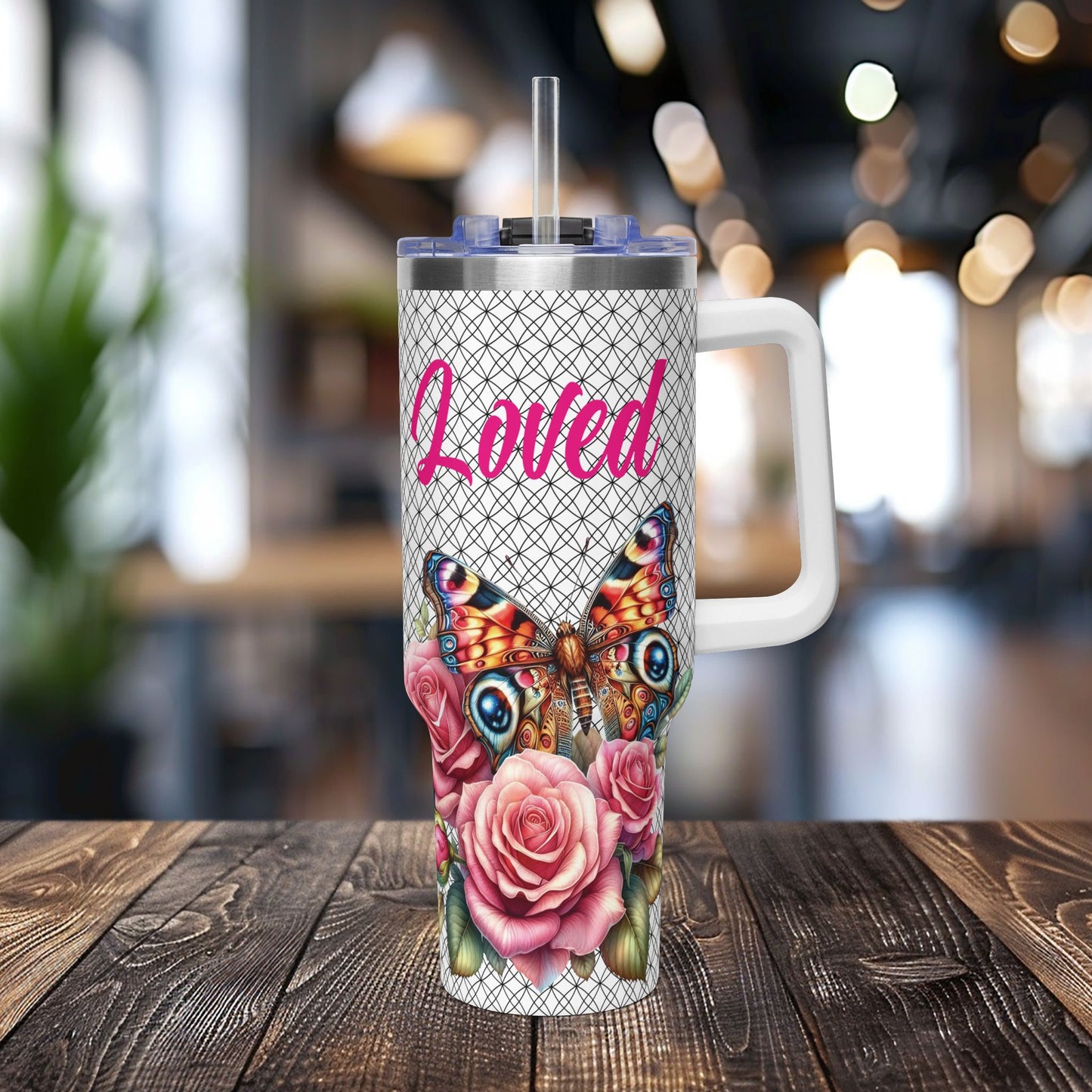 40oz Floral Butterfly Tumbler — Personalized "Name and Affirmation" Vacuum Insulated Cup