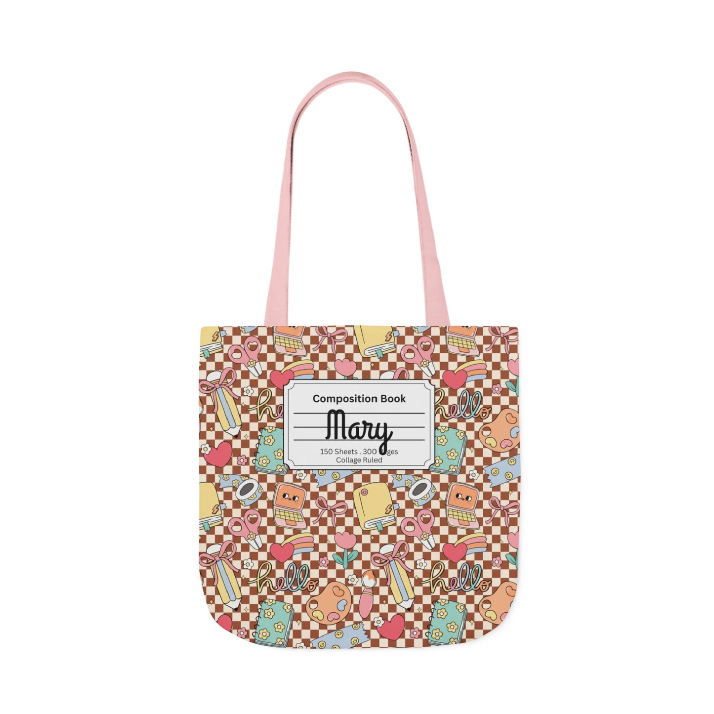 Personalized Brown Doodle Daydream Composition Book Inspired Canvas Tote Bag with Colorful Straps, Cute School Bag, Eco-Friendly Tote, Back to School Shopping Bag, Teacher Gift Idea